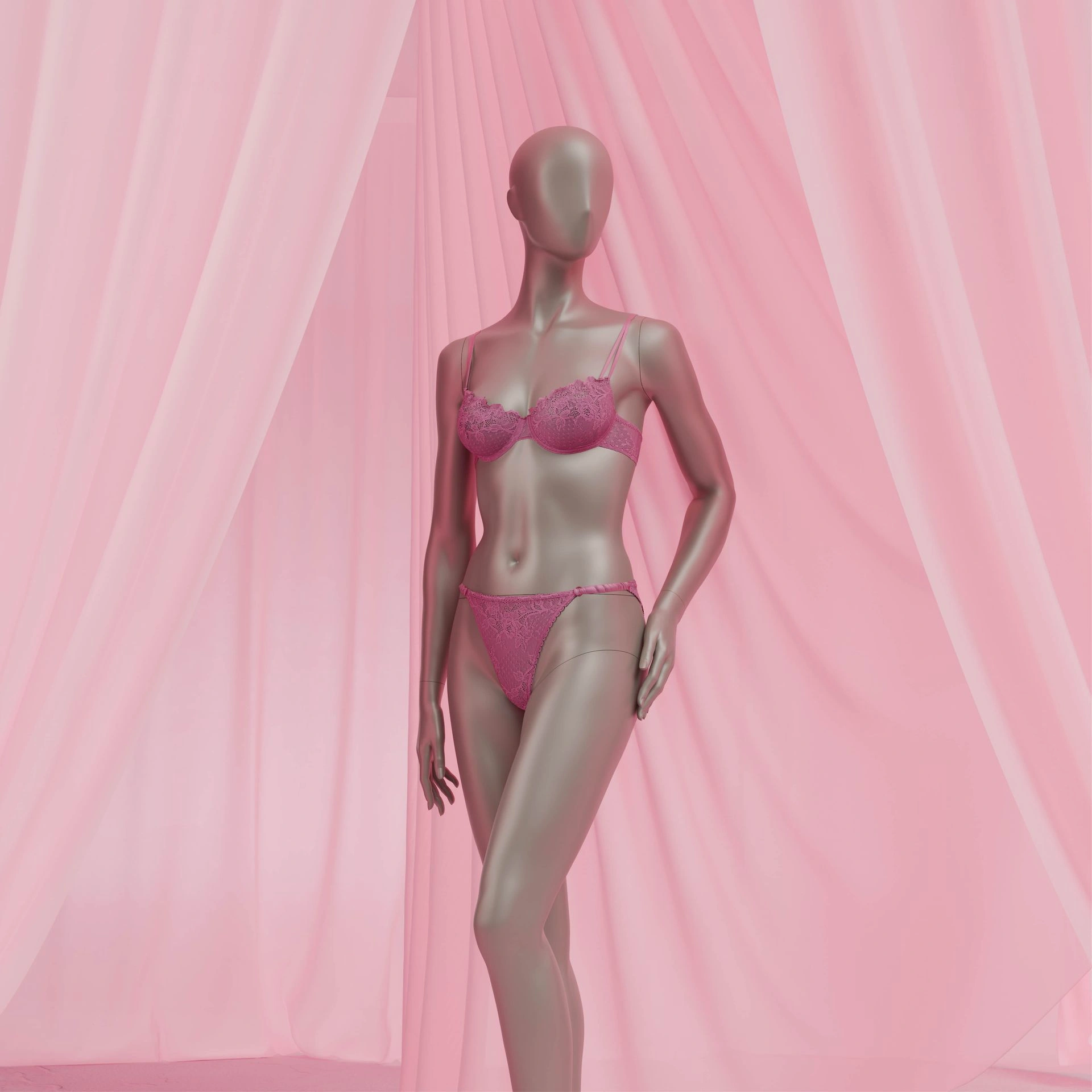 Paspop lingerie dame, B-cup, metallic huidskleur, staande pose 09B