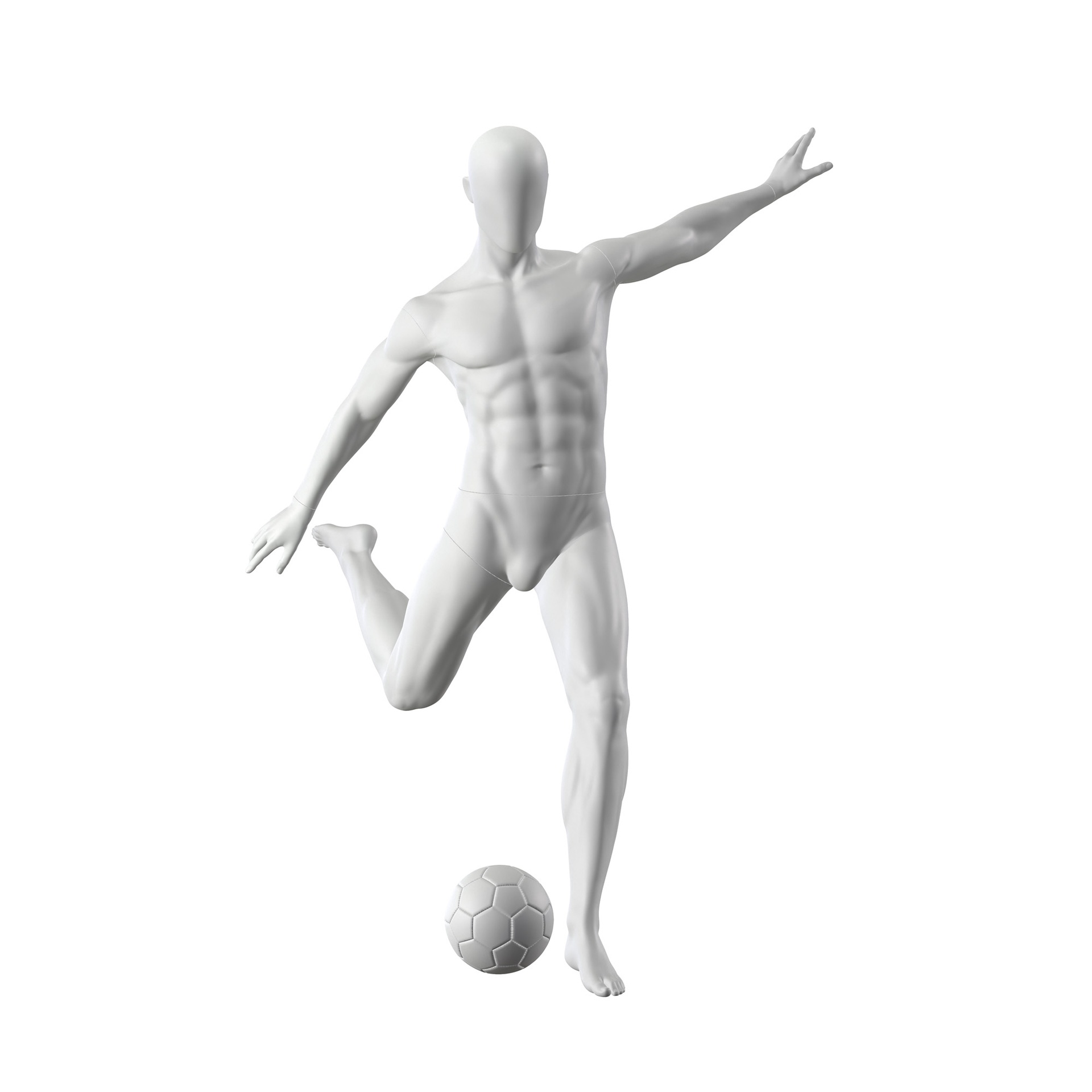 Voetbal sport heren mannequin, grijs, abstract hoofd, staande pose 323
