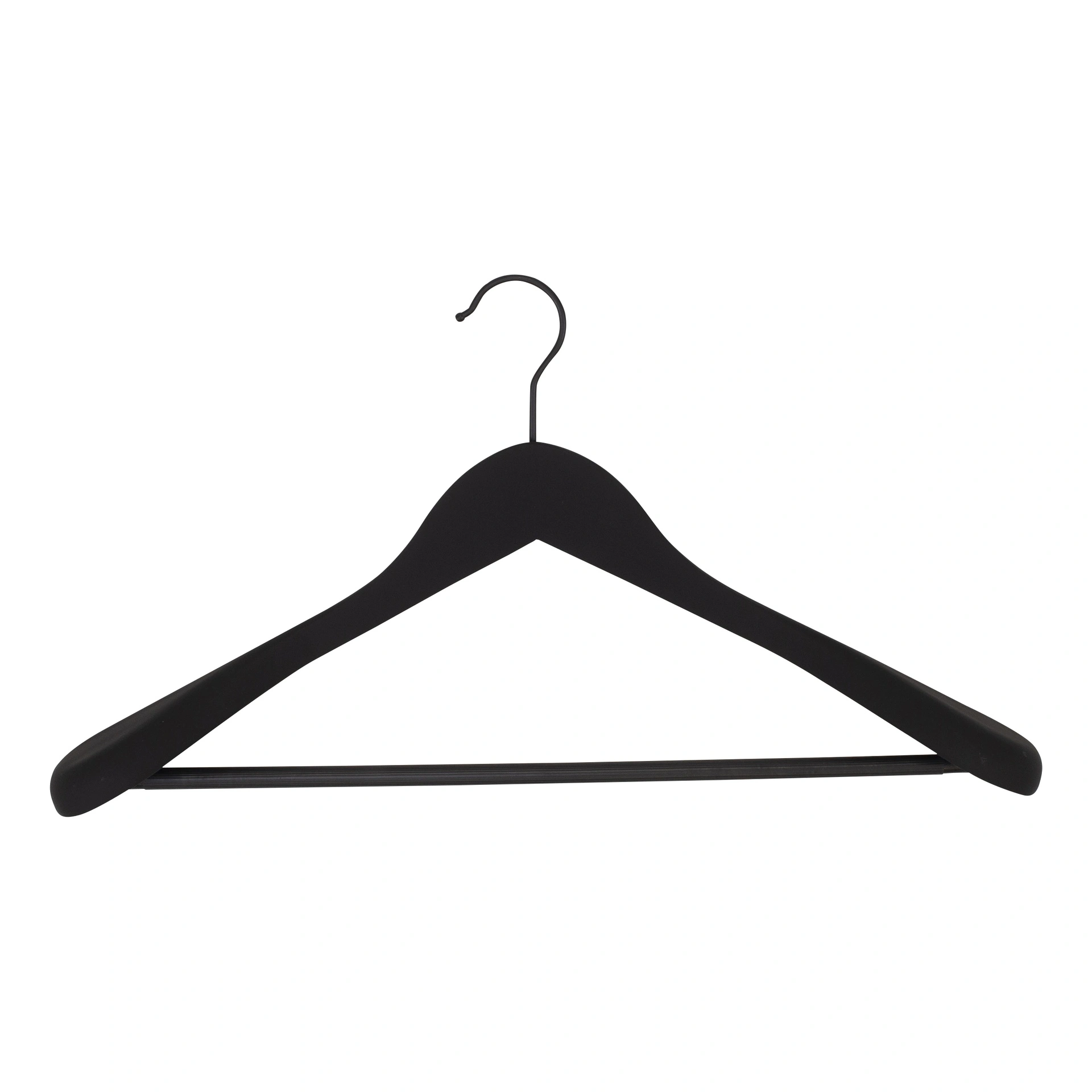 Soft clothes hanger for jackets and with trouser bar, 5 cm shoulder with, 44 cm, black, black hook - box of 30 pcs
