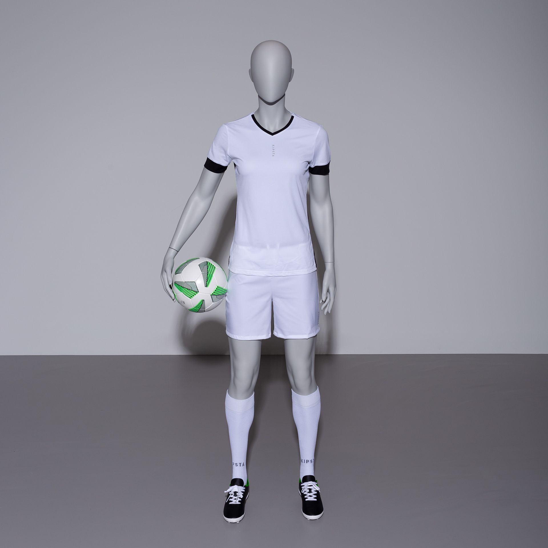 Soccer sport mannequin, female, grey, abstract head, standing pose 16