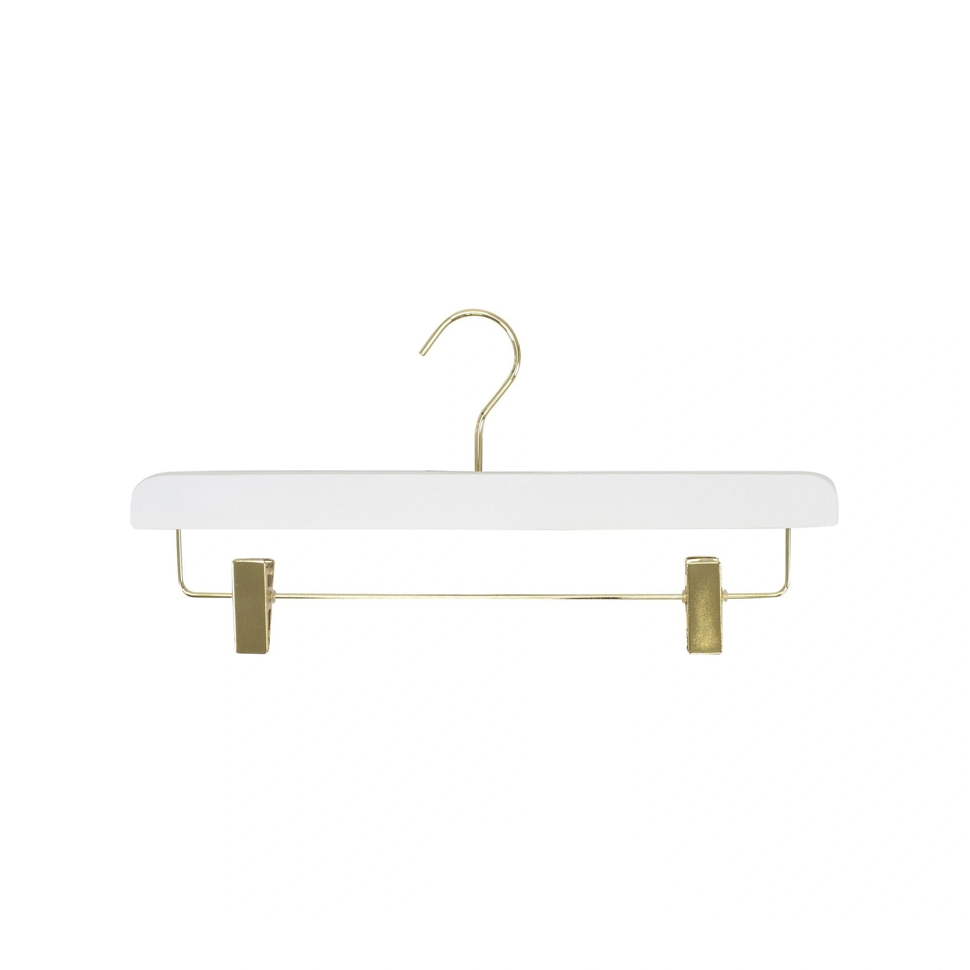 Clothing hanger with clips for trousers/skirts, white wood, shiny gold hook - box op 50 pcs
