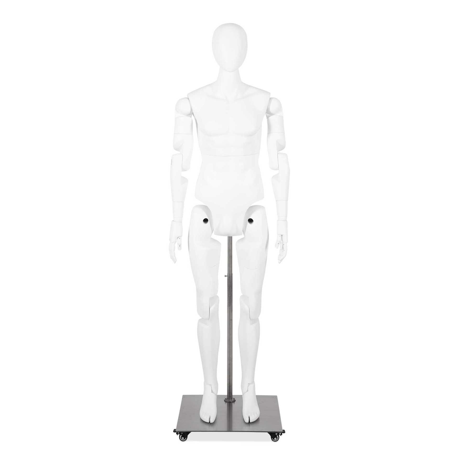 BINK - Maniquí masculino móvil en blanco para vestimenta de museo, cabeza abstracta, ajustable, postura YM03.