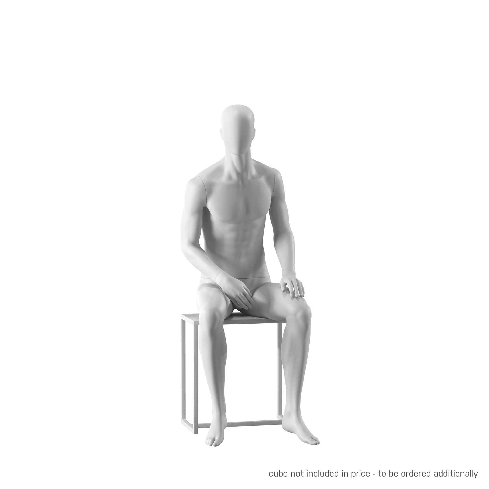 BINK - White abstract male mannequin, with abstract head, seated pose MM104