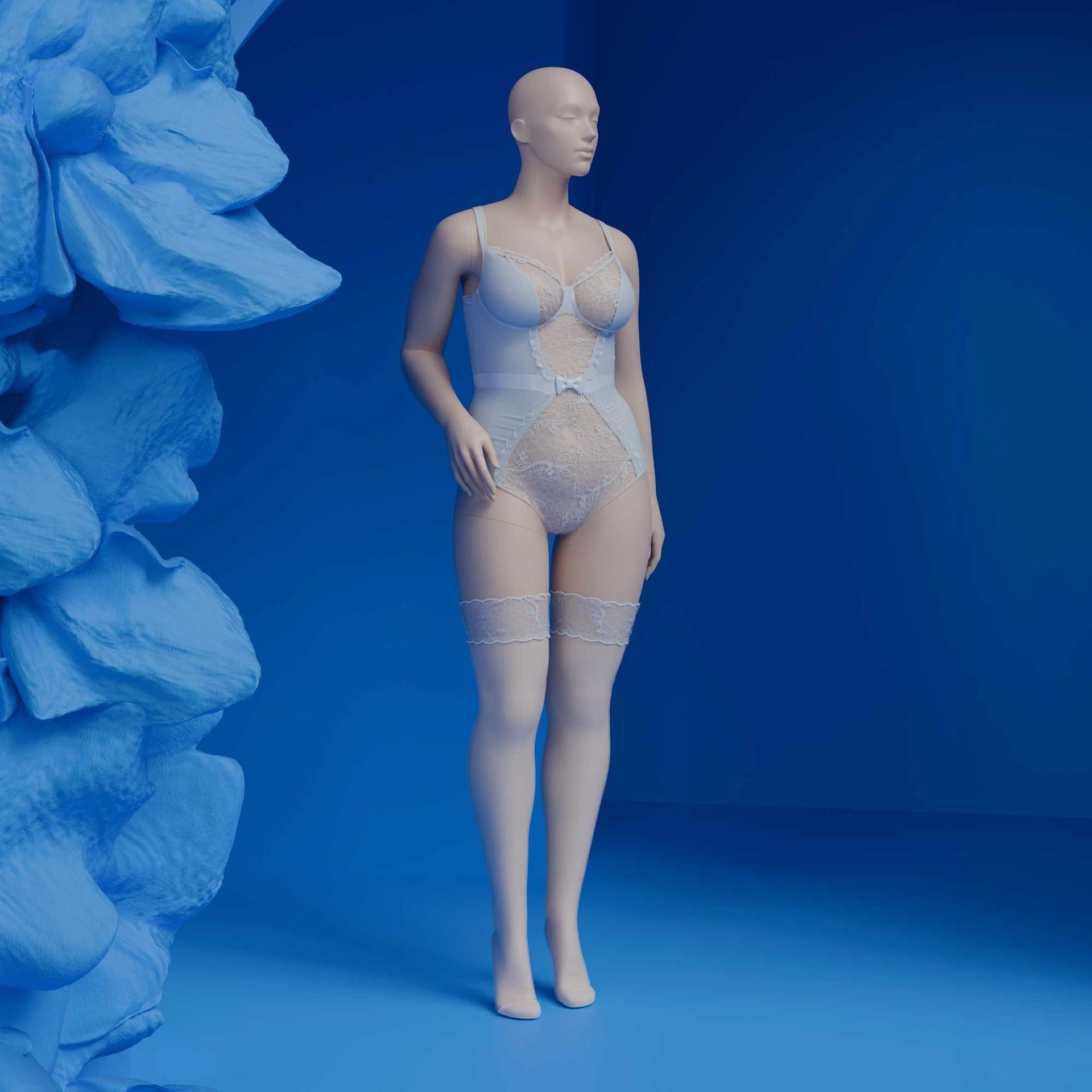 Lingerie mannequin, plus size, female, D-cup, nude skin color mat, standing pose 20D