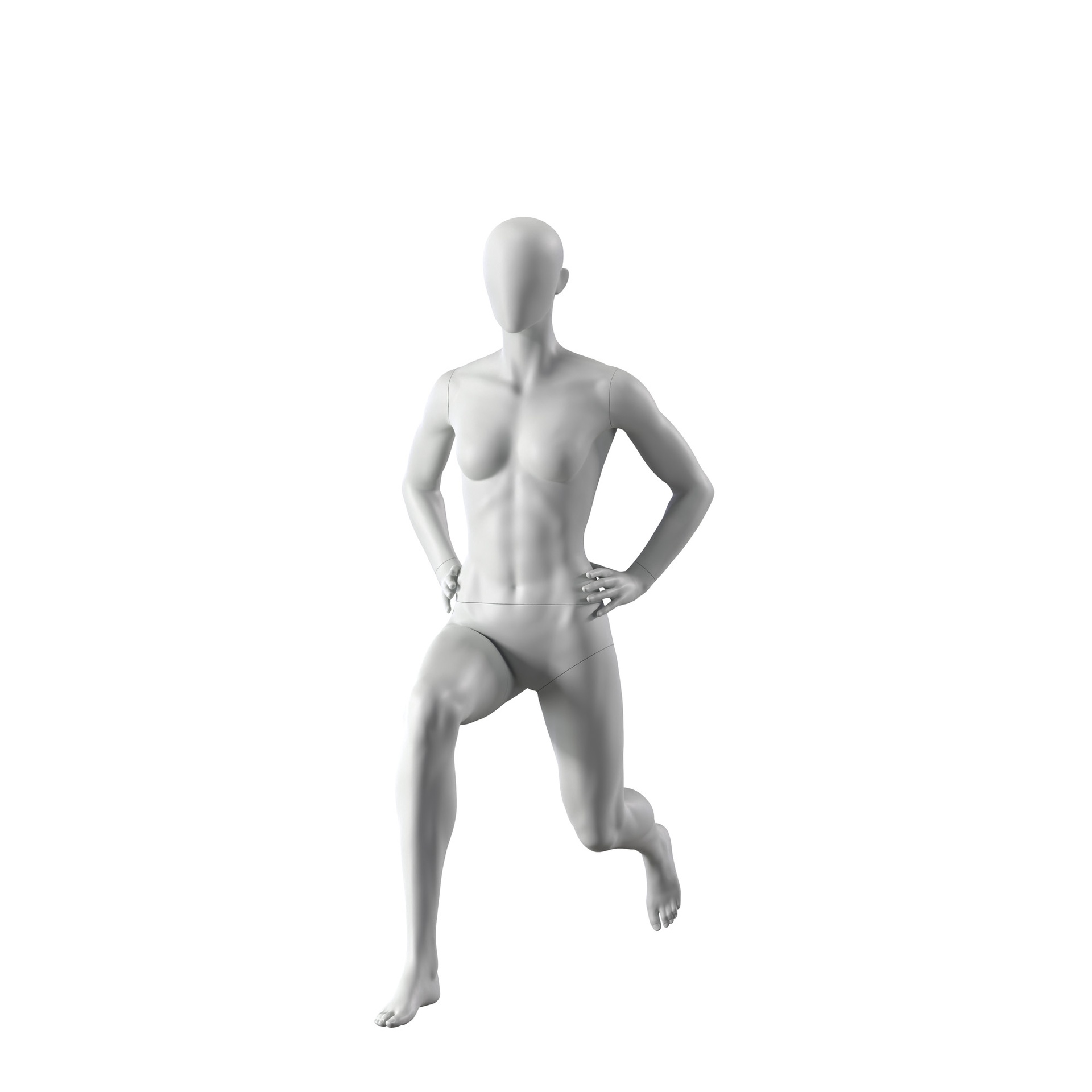 BINK - Stretching sport mannequin, female, grey, abstract head, standing pose 06