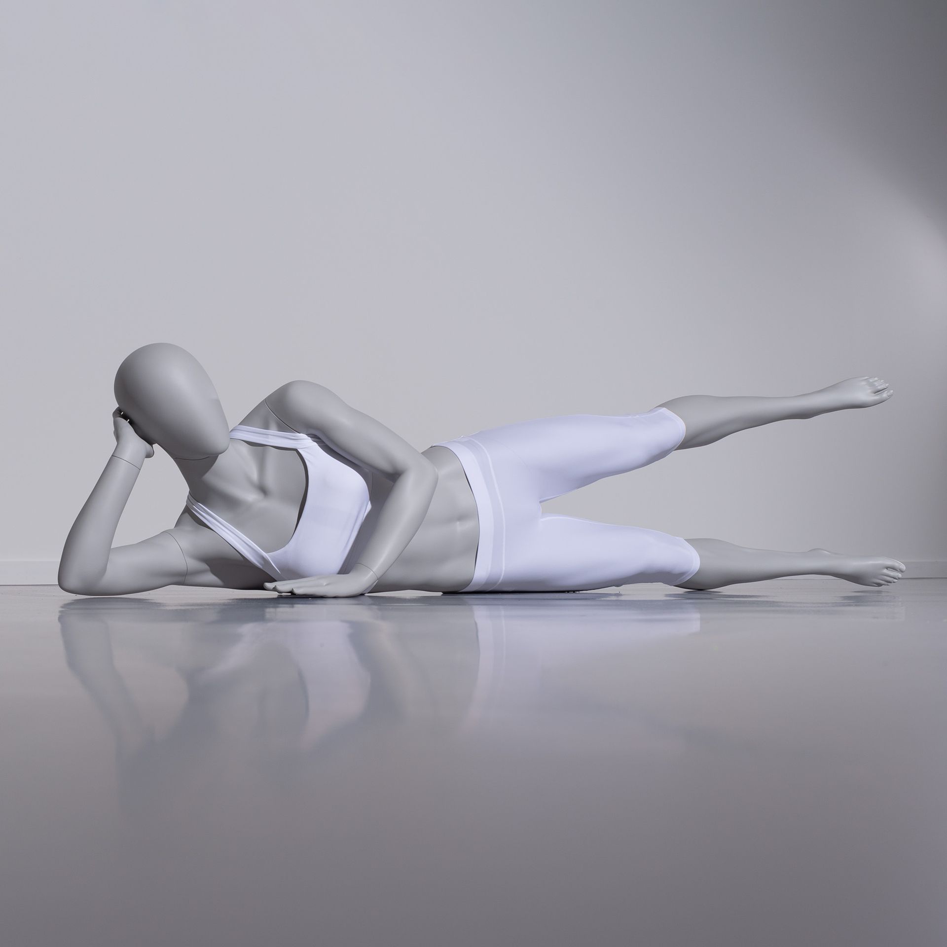 BINK - Workout sport mannequin, female, grey, abstract head, lying pose 08