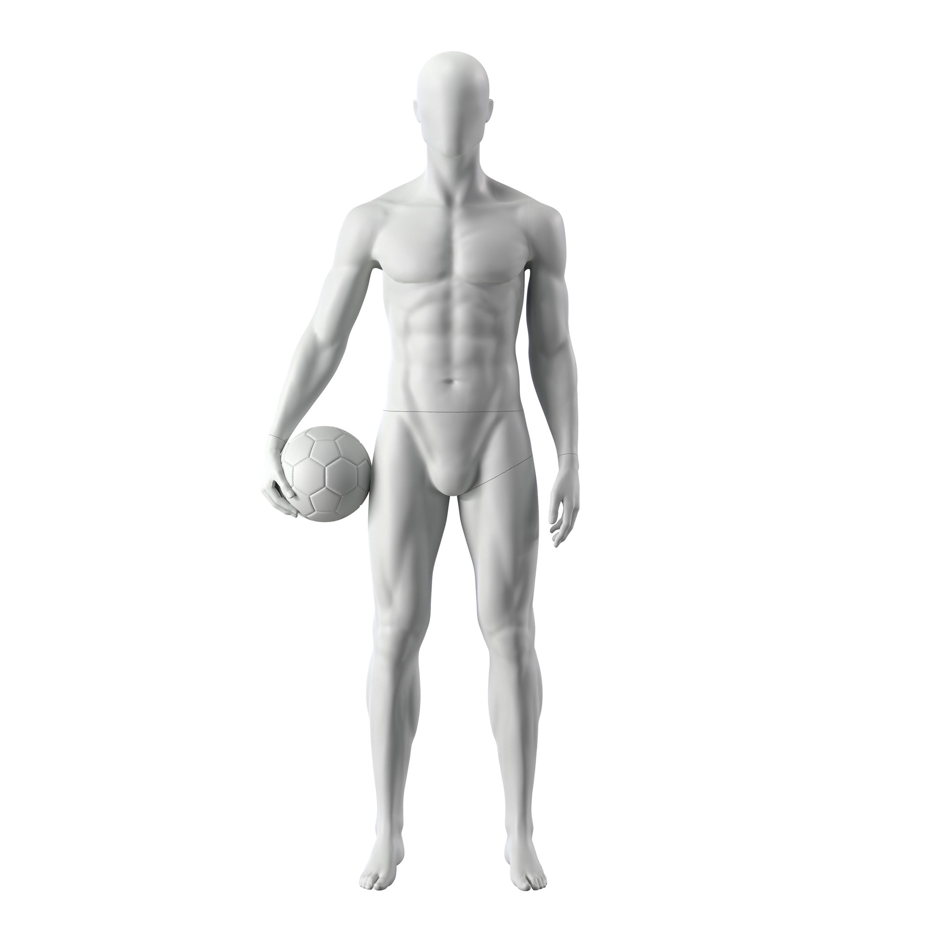 Voetbal sport heren mannequin, grijs, abstract hoofd, staande pose 309