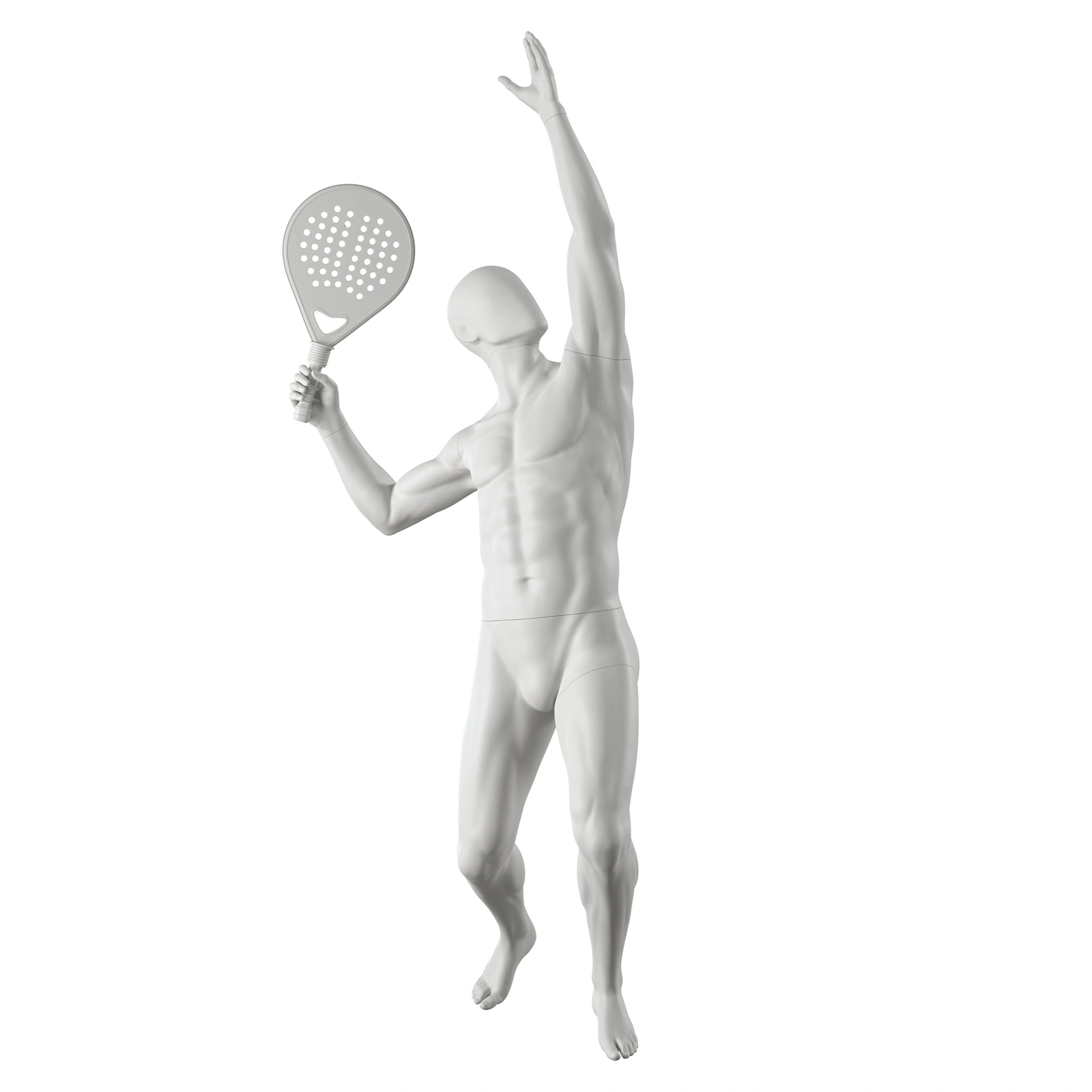 Tennis / padel sport heren mannequin, grijs, abstract hoofd, staande pose 313