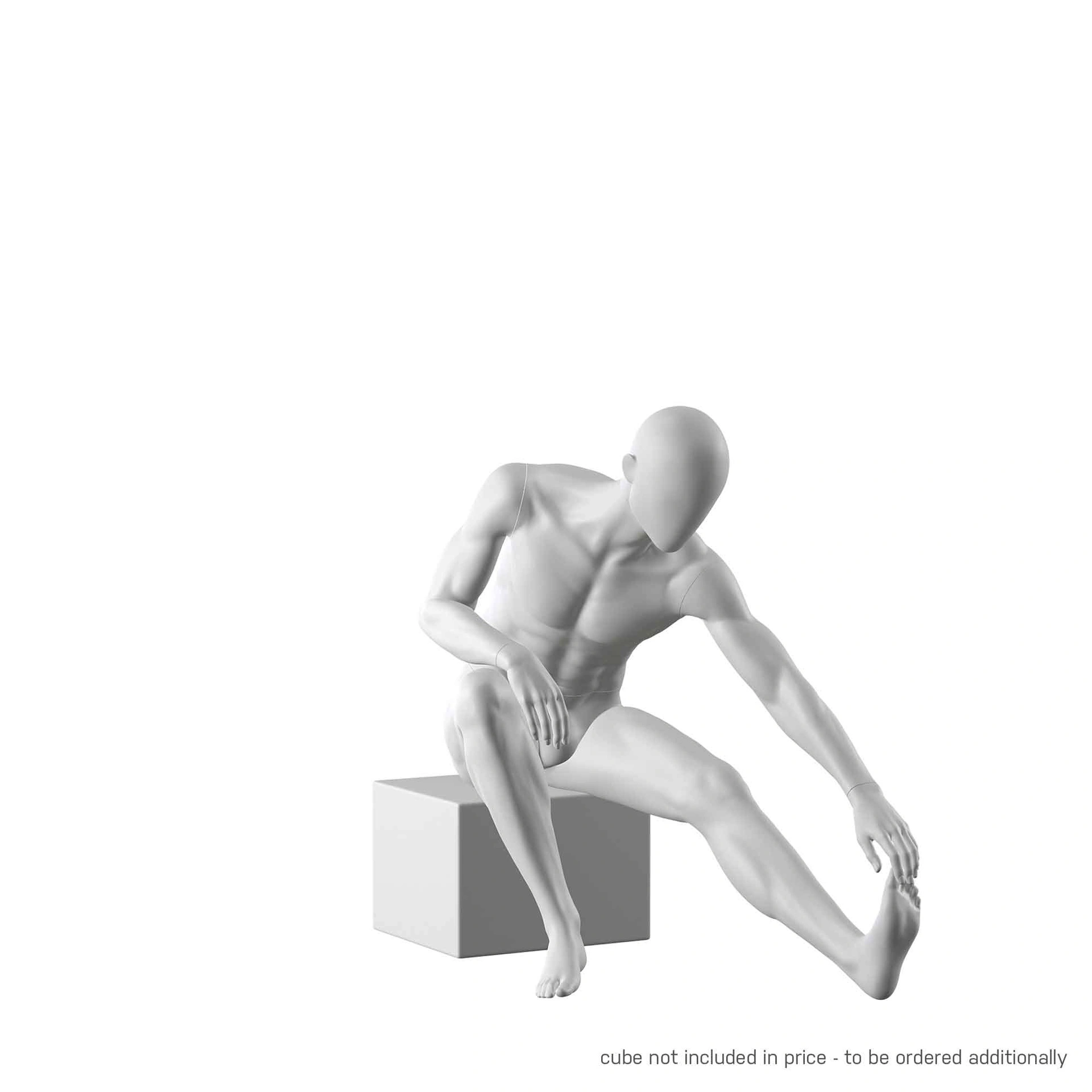 BINK - Stretching sport mannequin, male, grey, abstract head, seated pose 321