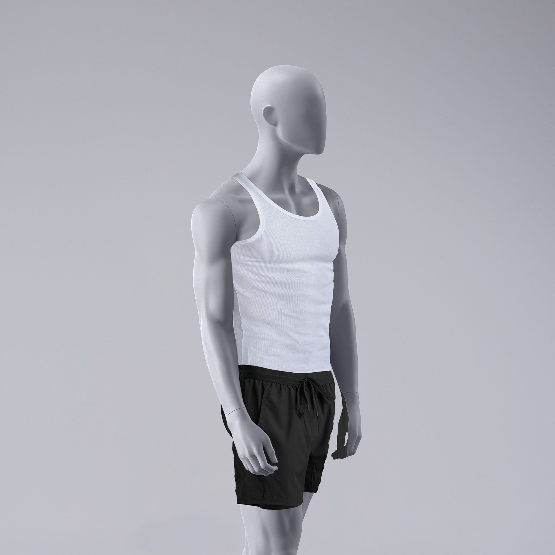 BINK - Mannequin sportif, homme, gris, tête abstraite, pose debout 329