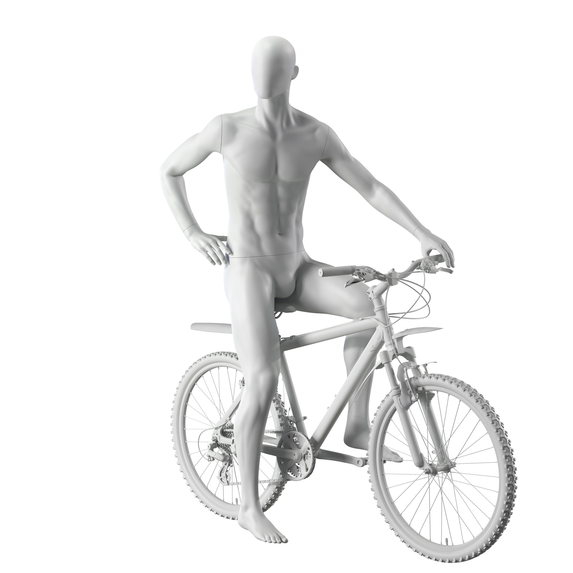 Fietsende sport heren mannequin, grijs, abstract hoofd, zittende pose 331