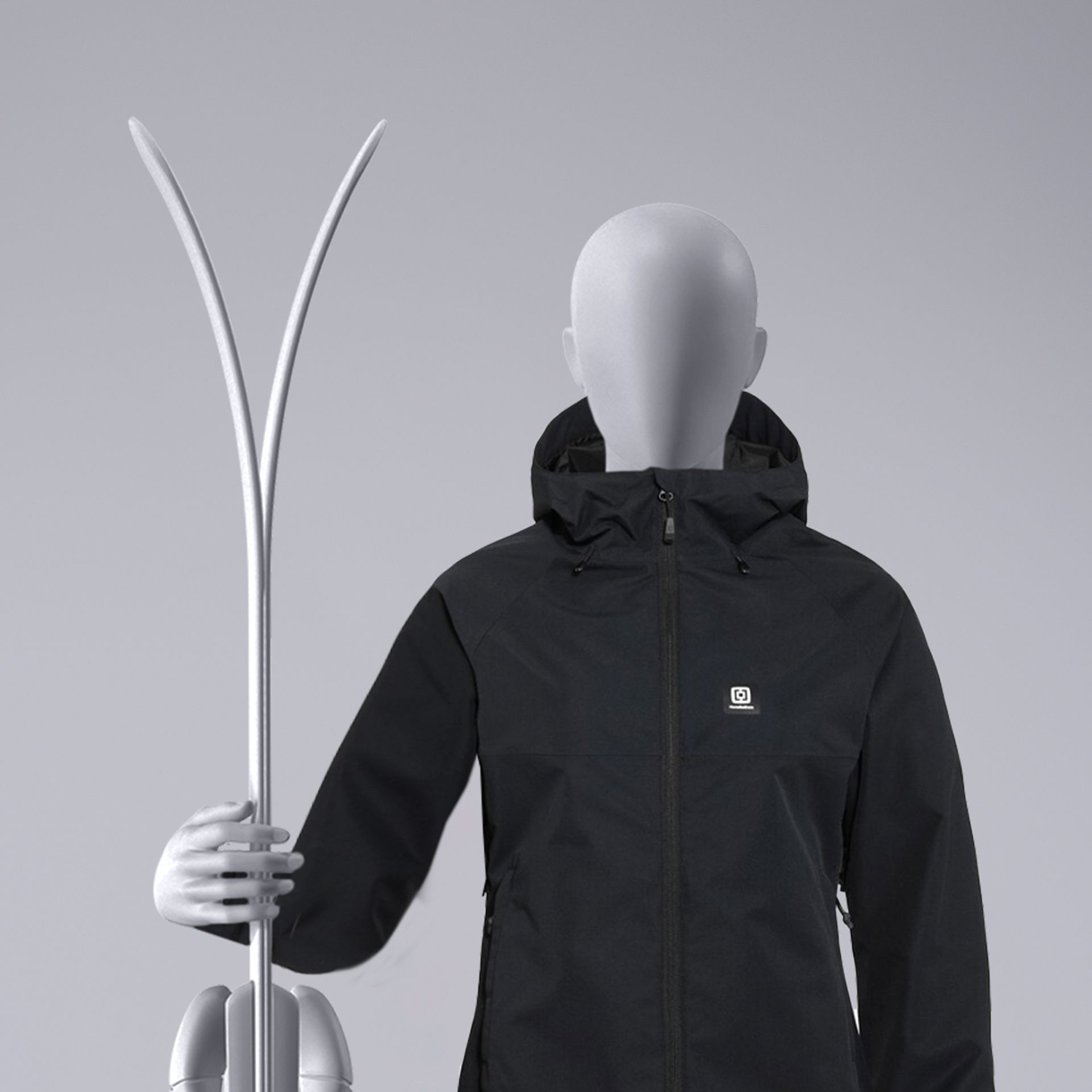 BINK - Maniquí de deporte esquí, mujer, gris, cabeza abstracta, postura de pie 10