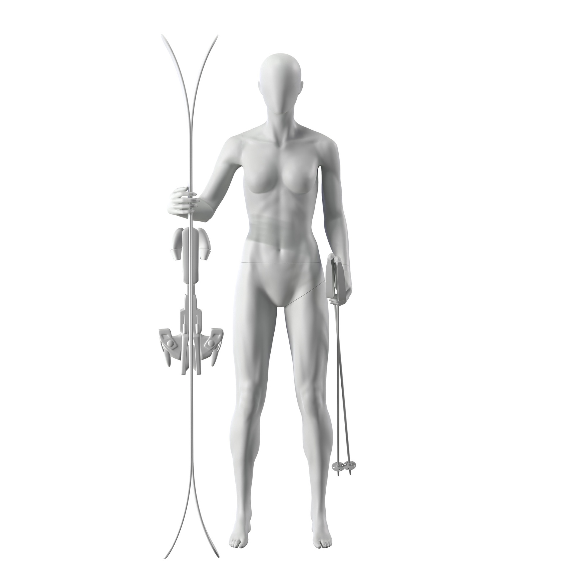 BINK - Maniquí de deporte esquí, mujer, gris, cabeza abstracta, postura de pie 10