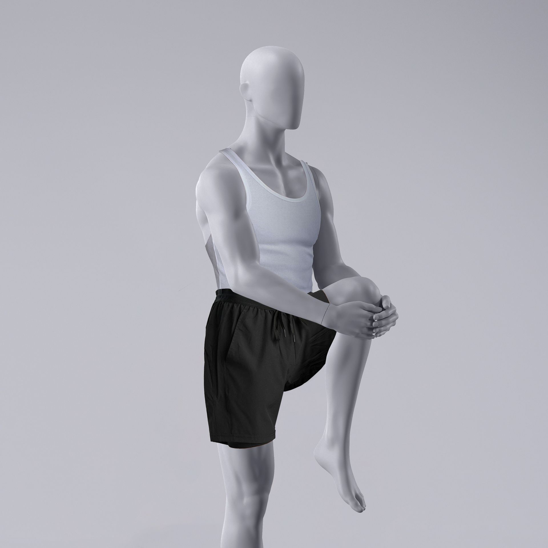 BINK - Stretching sport mannequin, male, grey, abstract head, standing pose 302