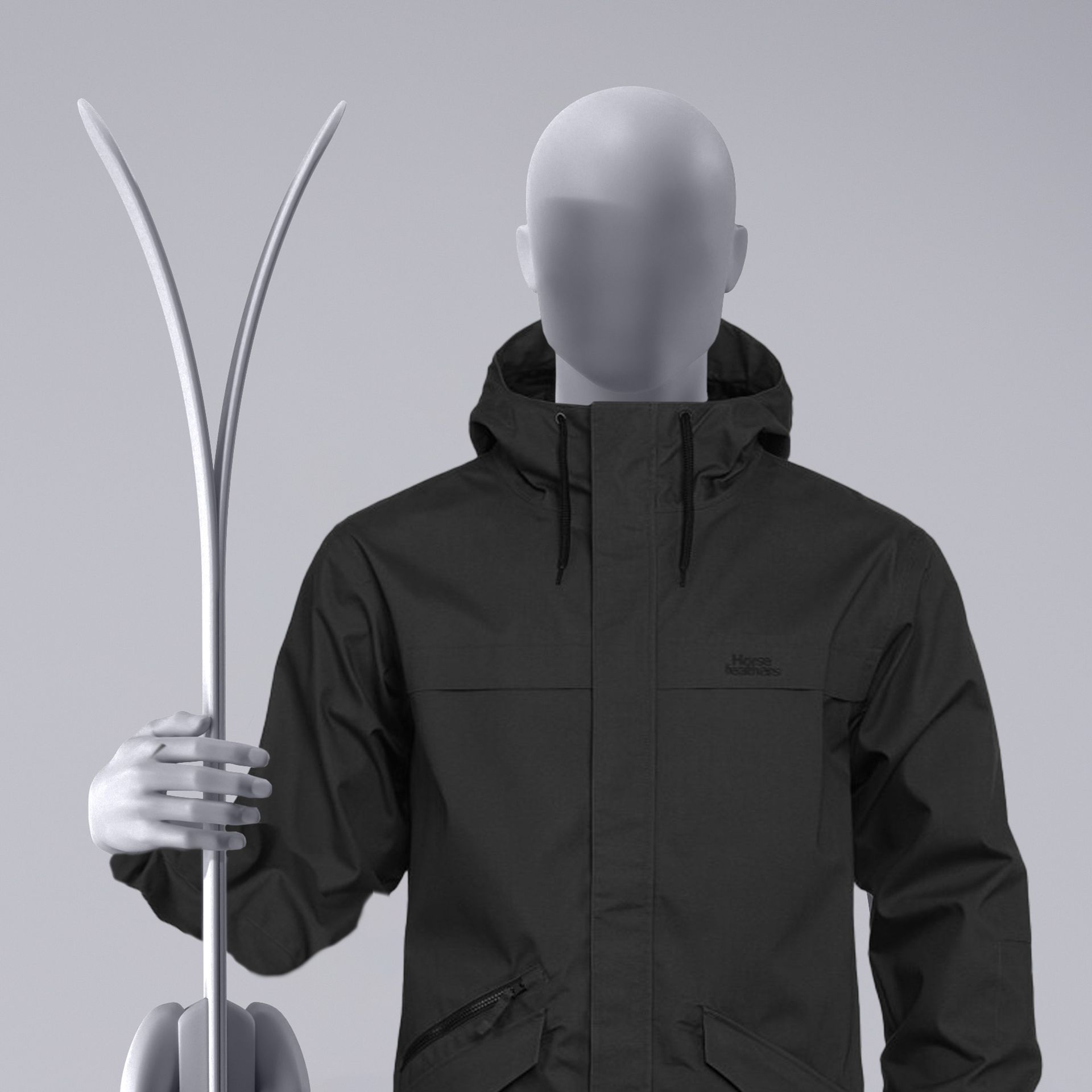BINK - Ski sport mannequin, male, grey, abstract head, standing pose 312