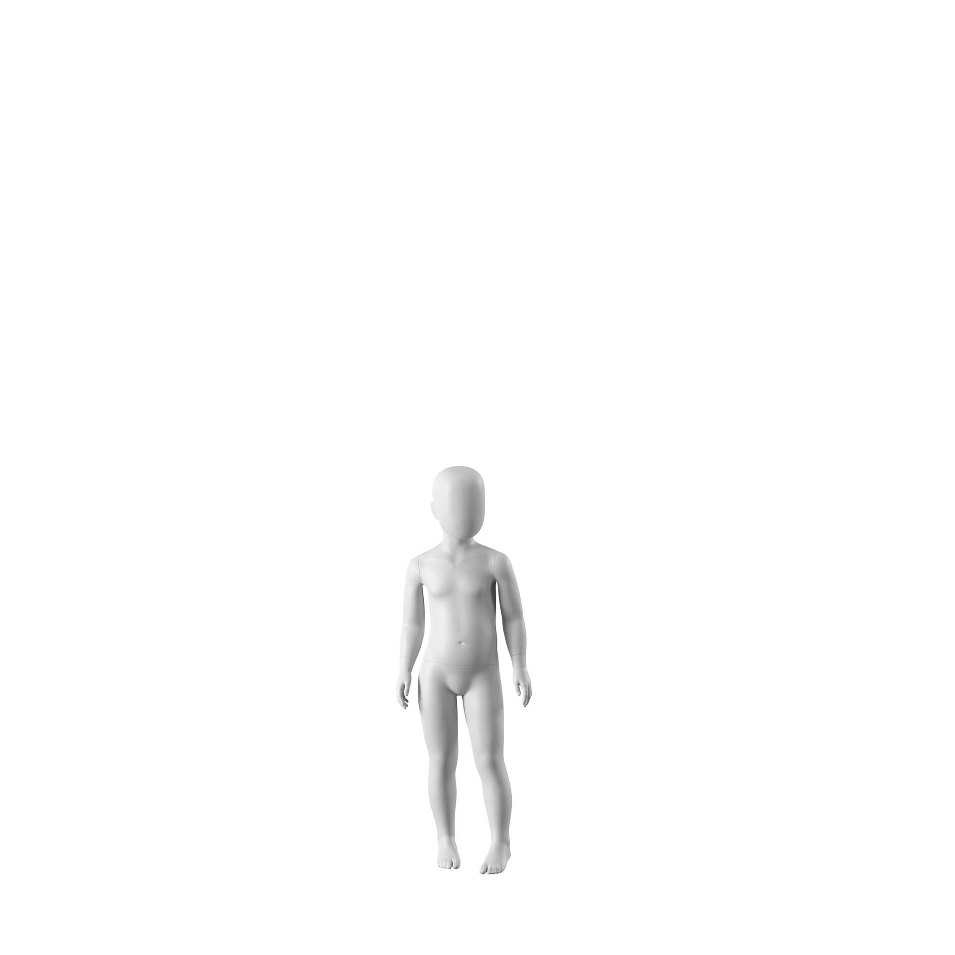 BINK - White abstract child mannequin, with abstract head, 3 years, white powdercoated base, pose CM307