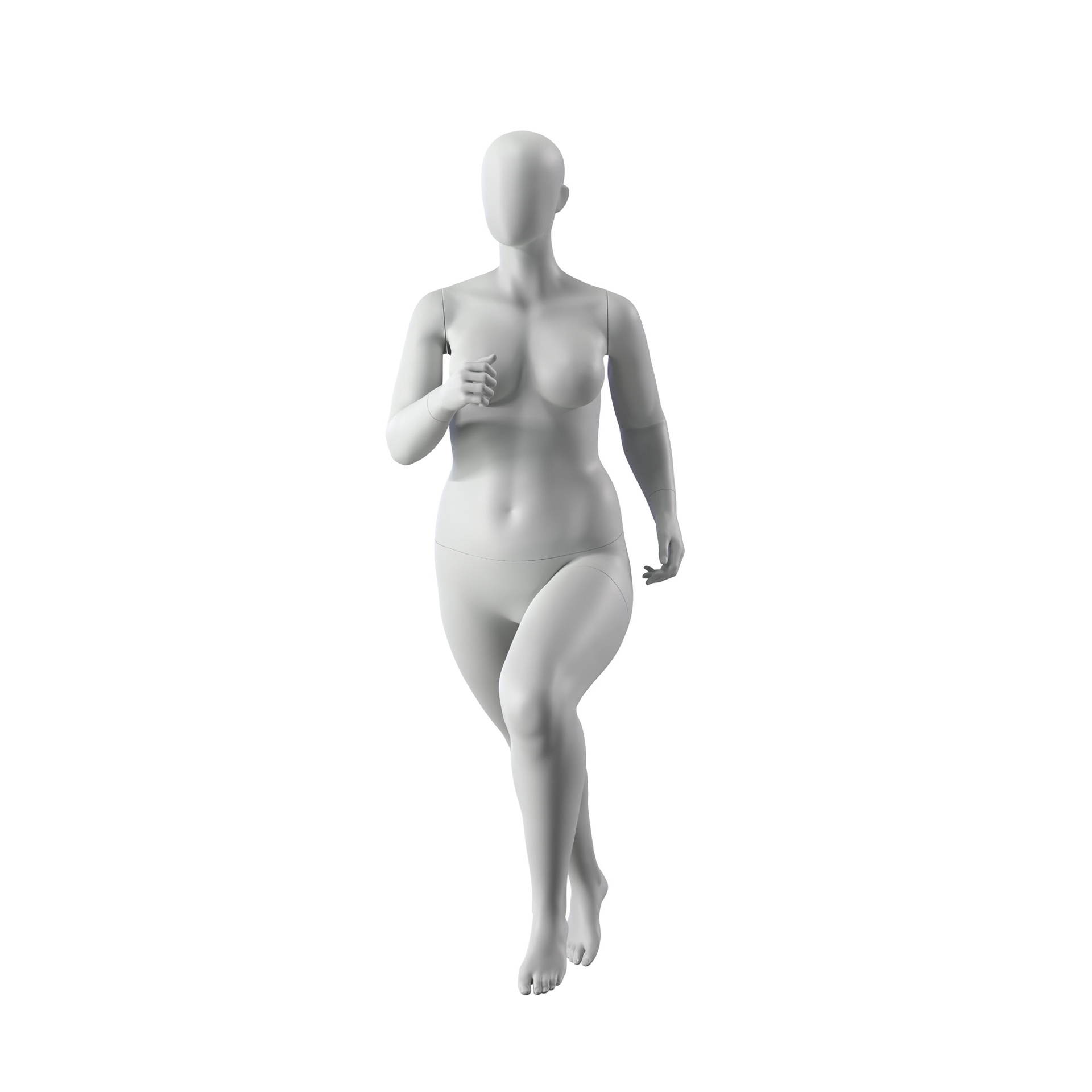 Maniquí de deporte talla grande corriendo, mujer, gris, cabeza abstracta, postura de pie 32