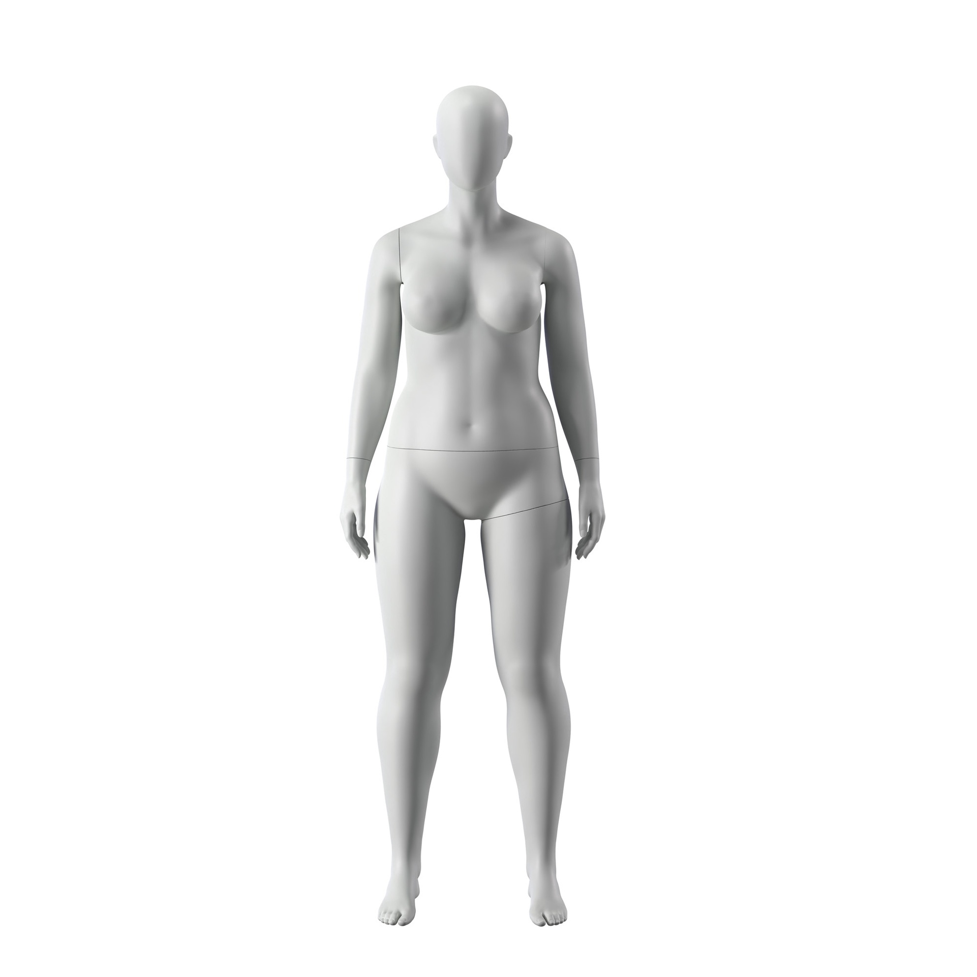 Maniquí de deporte talla grande, mujer, gris, cabeza abstracta, postura de pie 33