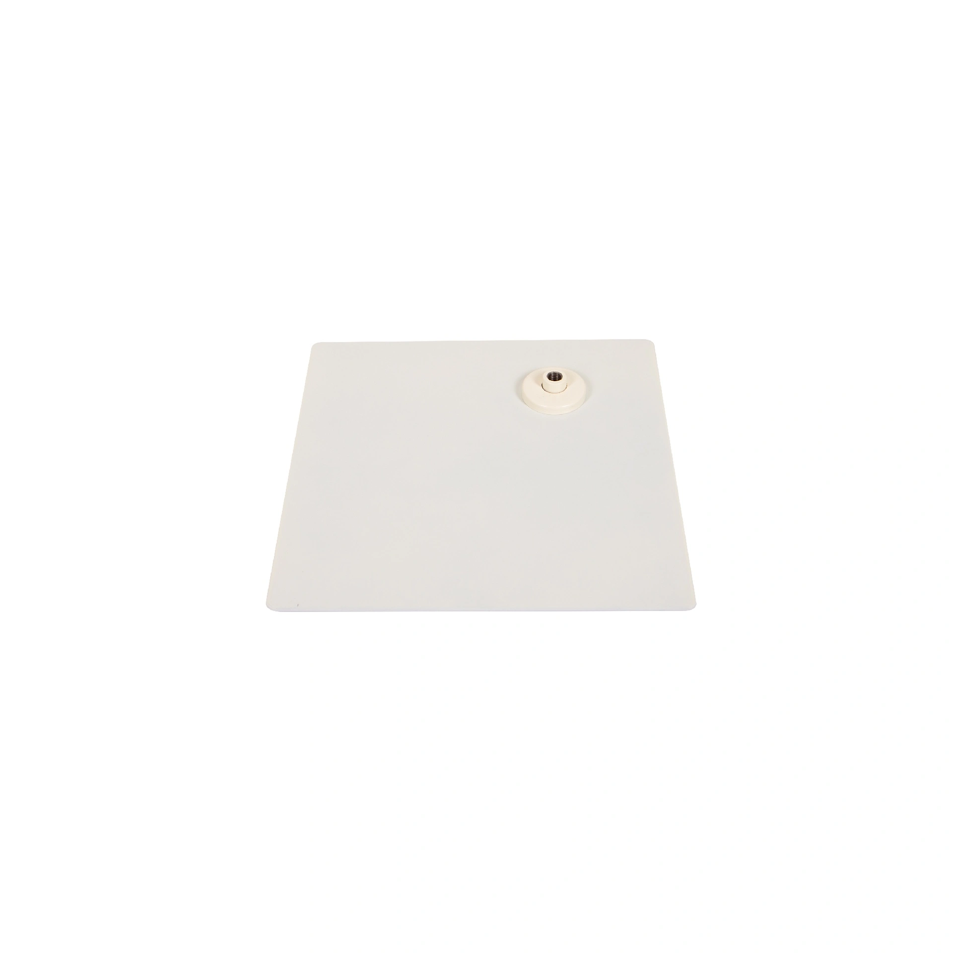 Base cuadrada para maniquí de ventana de niño, acero revestido de color blanco cálido, perno para el pie y conector para la pantorrilla