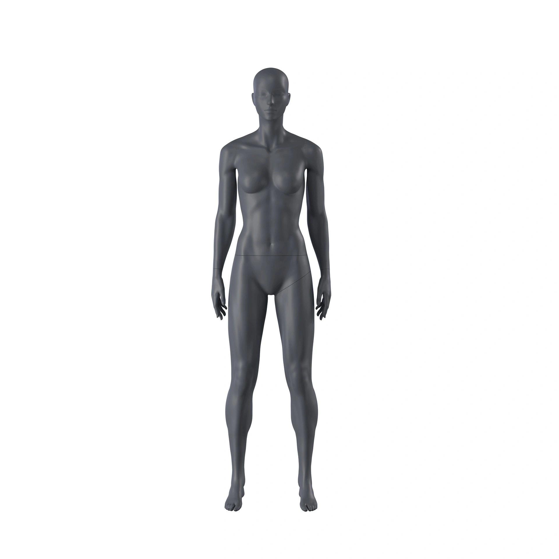 Female sports mannequin, omnisport, graphite grey, stylised head, standing pose 01