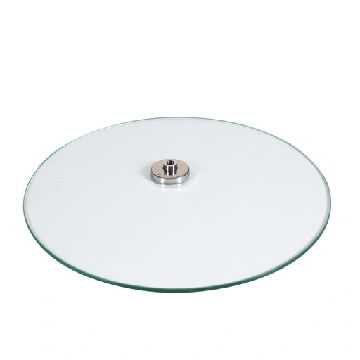 Round tempered glass base, dia 42 cm, M12 connector in chromed steel