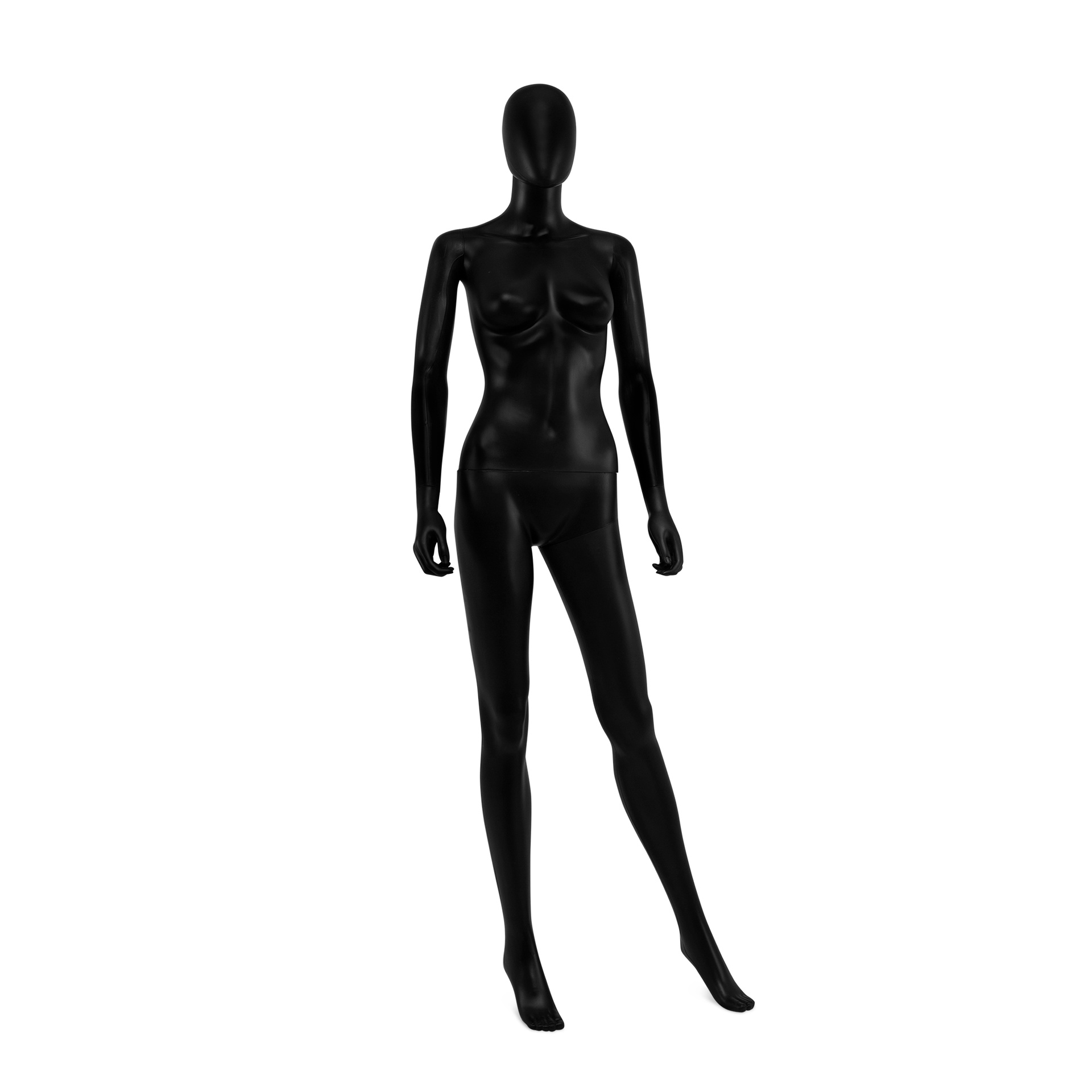 Cheap mannequin, female, detachable head, mat black, standing pose 05BN