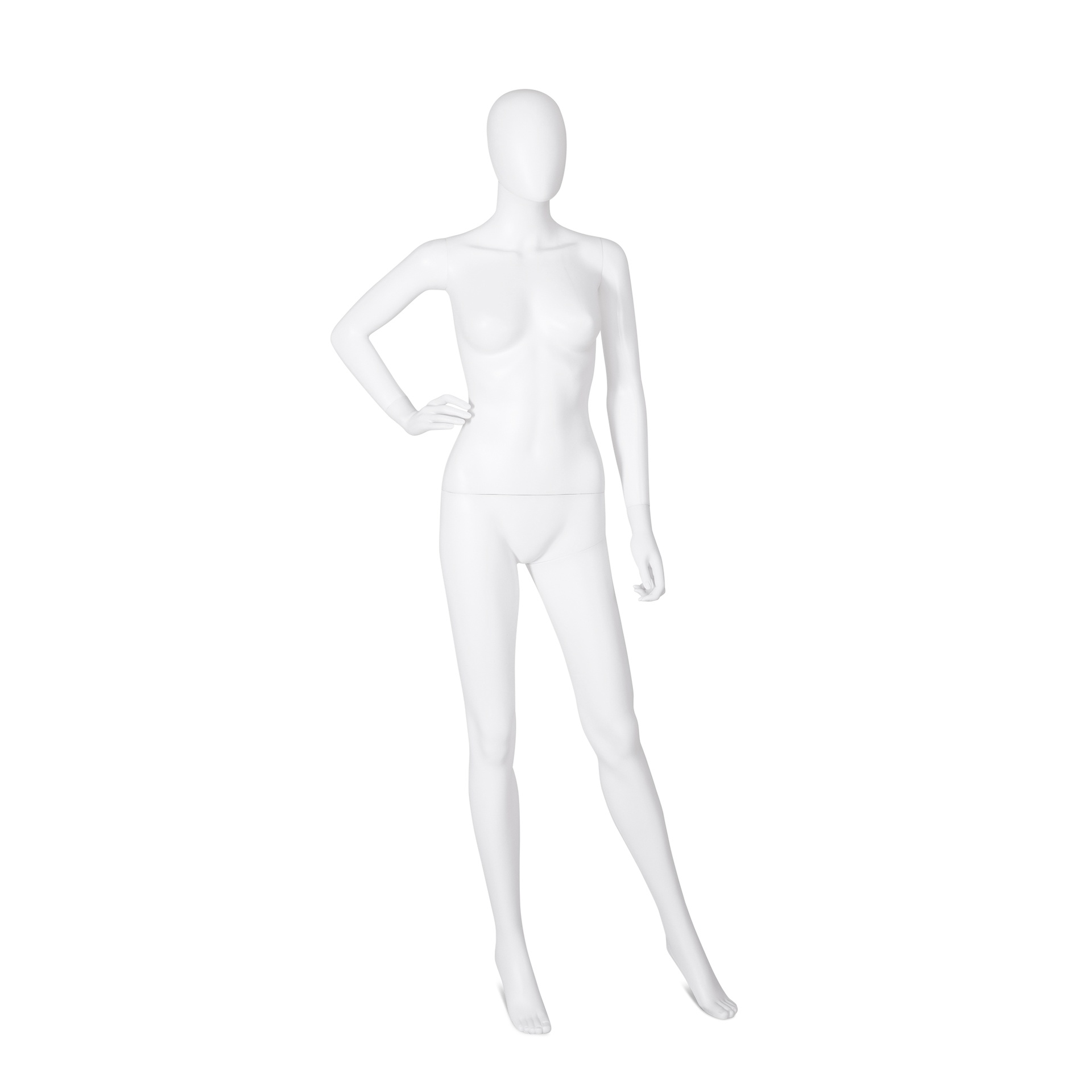 Cheap mannequin, female, detachable head, white mat colour, standing pose 02BN