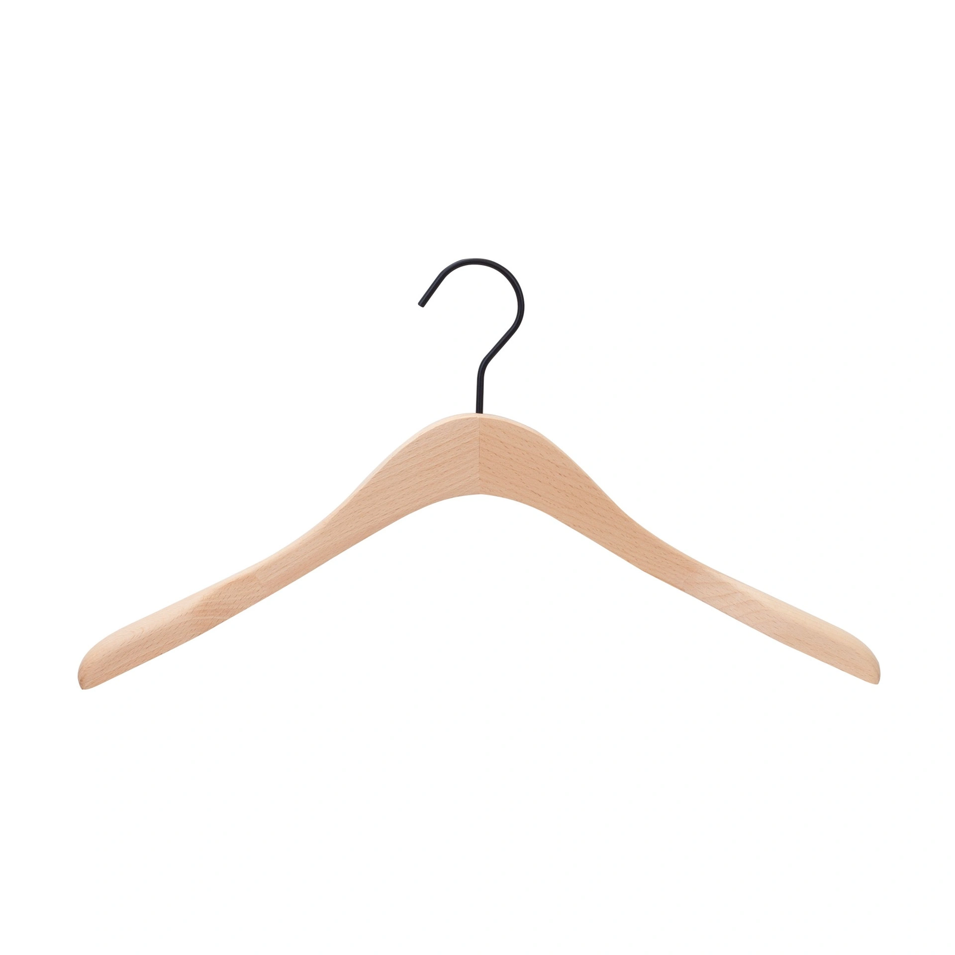 BINK - Beechwood clothes hanger with 3 cm wide shoulders, 44 cm width, black hook - box of 50 pieces