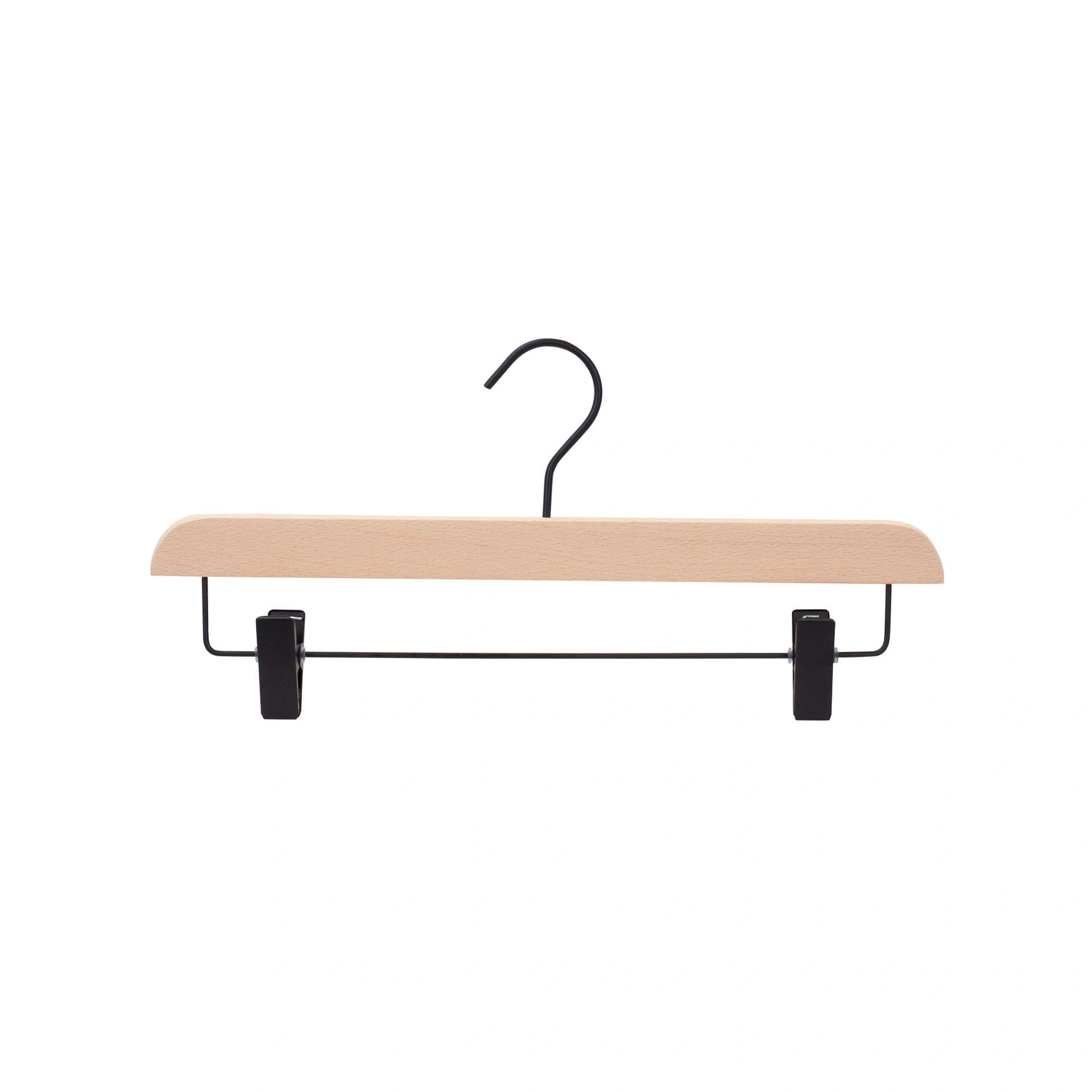 BINK - Beechwood clothes hanger with black clips, black hook, 36 cm width - box of 50 pieces