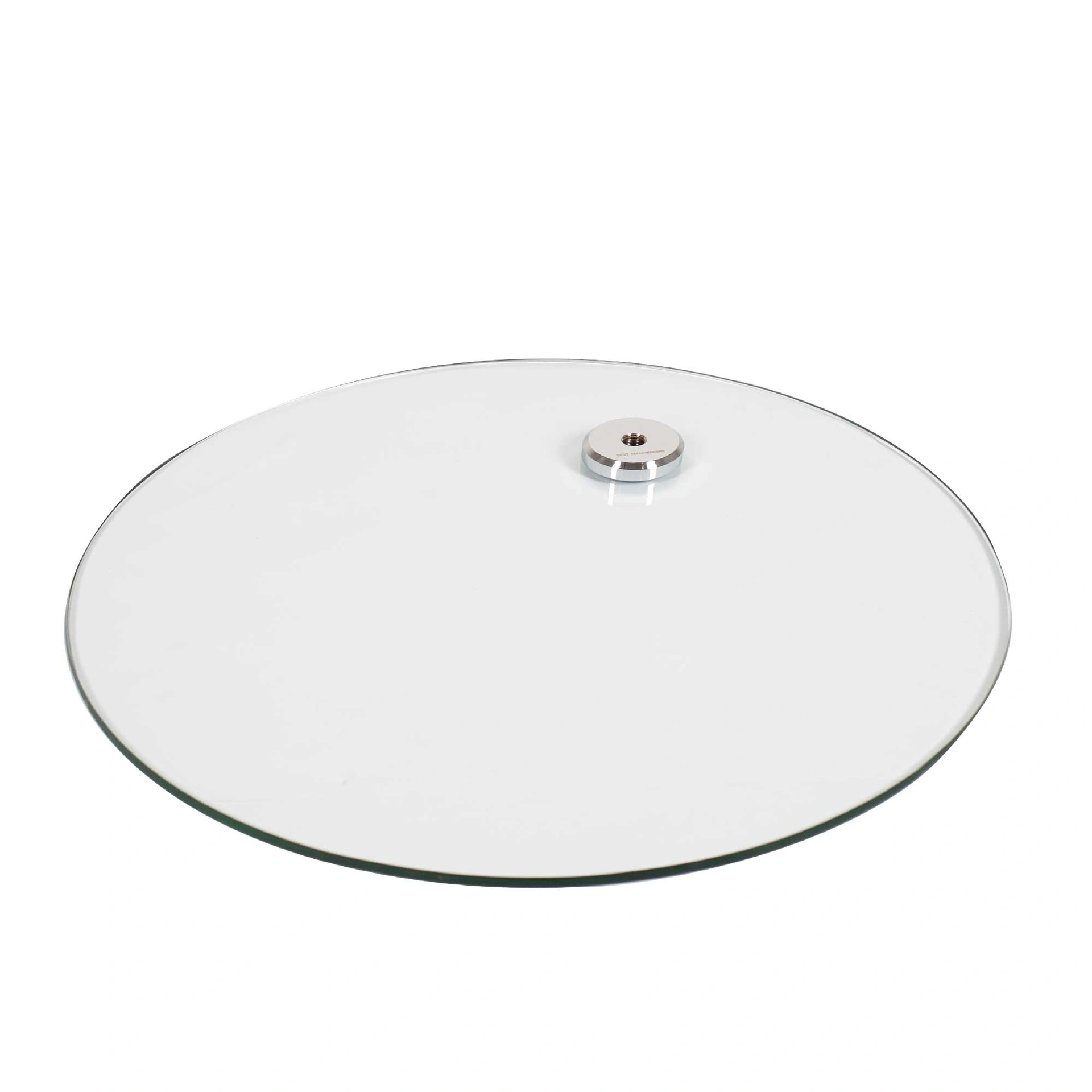 BINK - Base redonda de cristal templado, Ø 42 cm, conector M12 de acero cromado (10 cm)