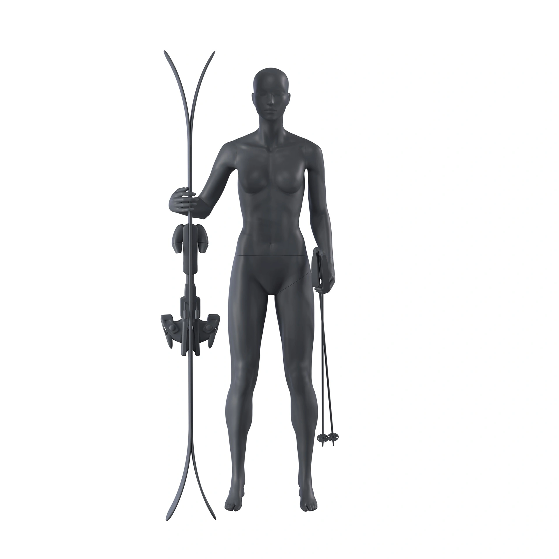 BINK - Ski sport dames mannequin, grafiet grijs, gestilleerd hoofd, staande pose 10 