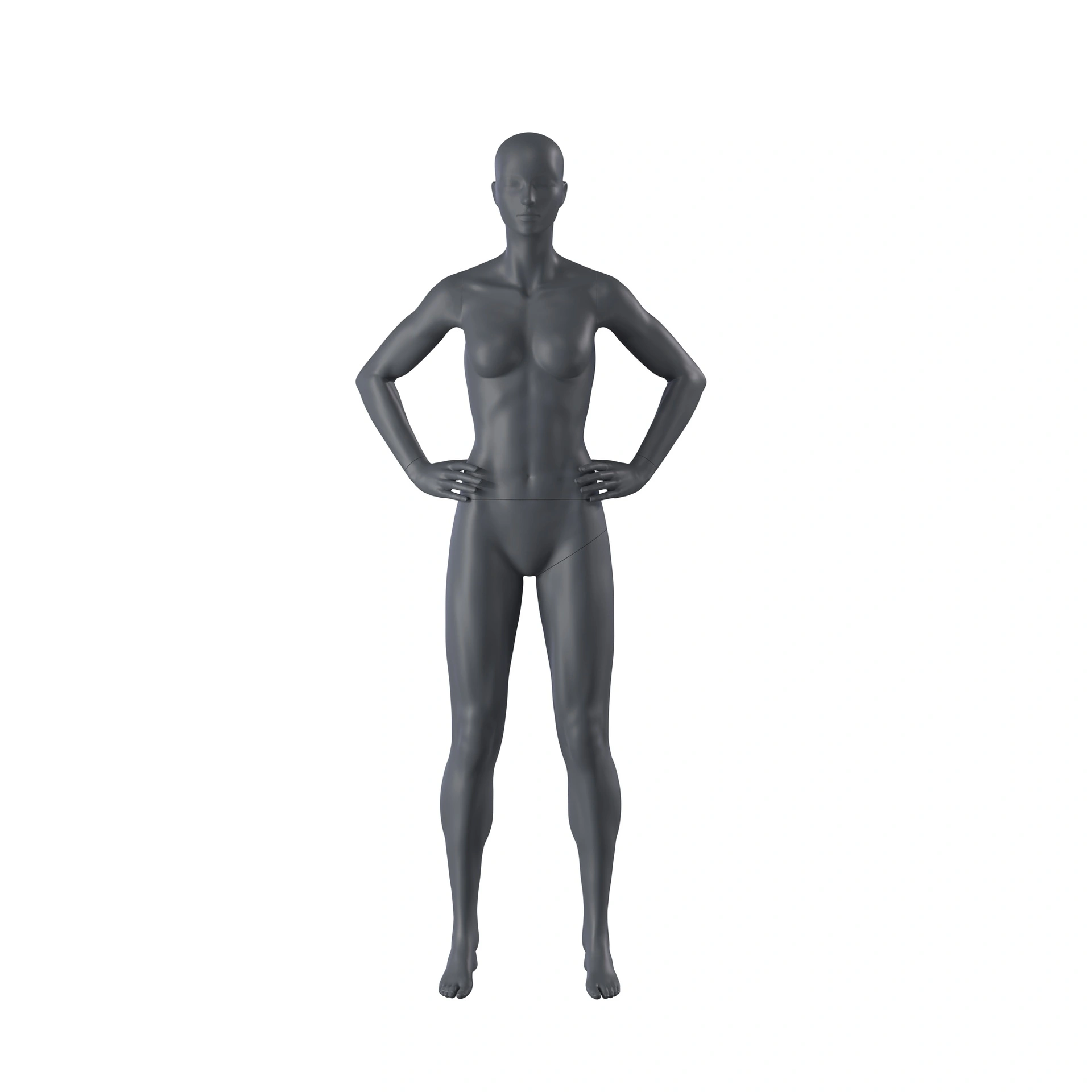 Sport mannequin, female, graphite grey, stylised head, standing pose 13