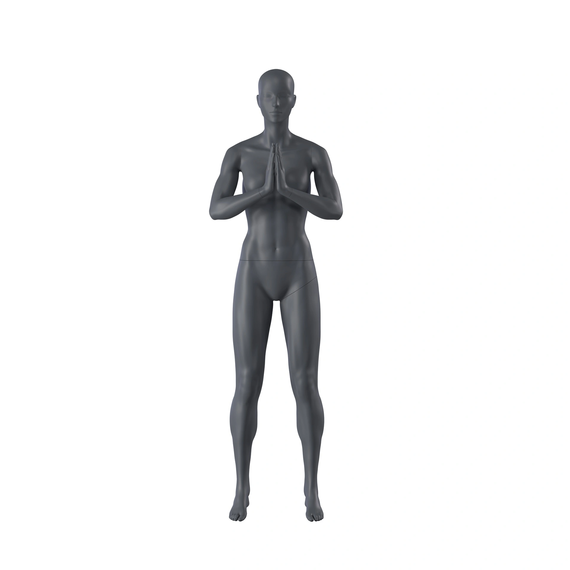 Yoga sport dames mannequin, grafiet grijs, gestilleerd hoofd, staande pose 17