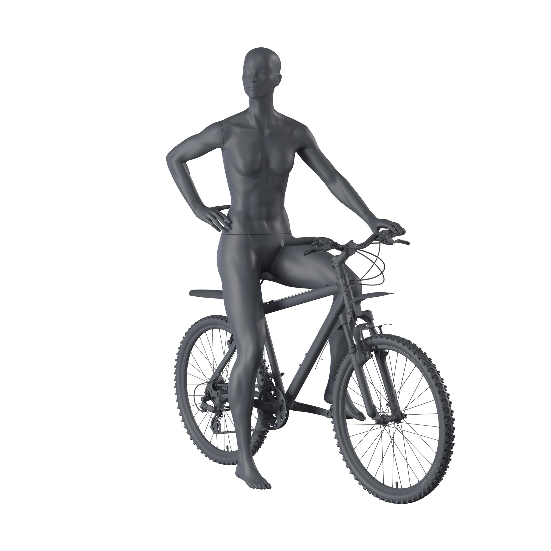 Wielrenner sport dames mannequin, grafiet grijs, gestilleerd hoofd, staande pose 28