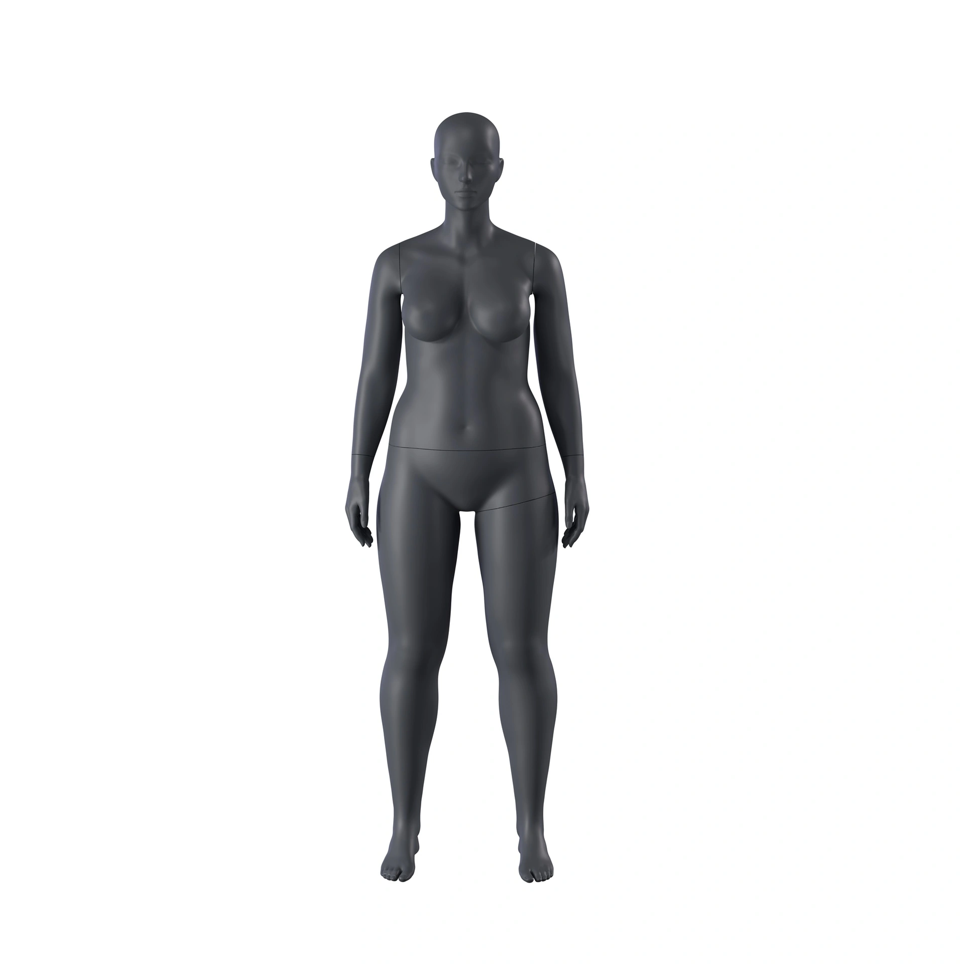 Volslanke sport dames mannequin, grafiet grijs, gestilleerd hoofd, staande pose 33 