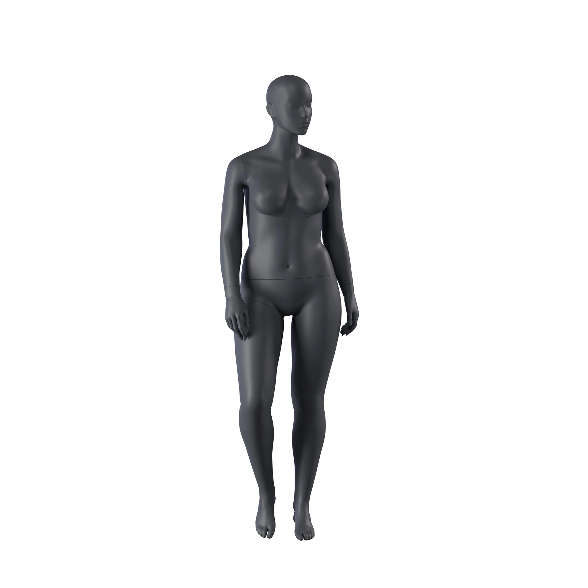 Plus size sport mannequin, female, graphite grey, stylised head, standing pose 29