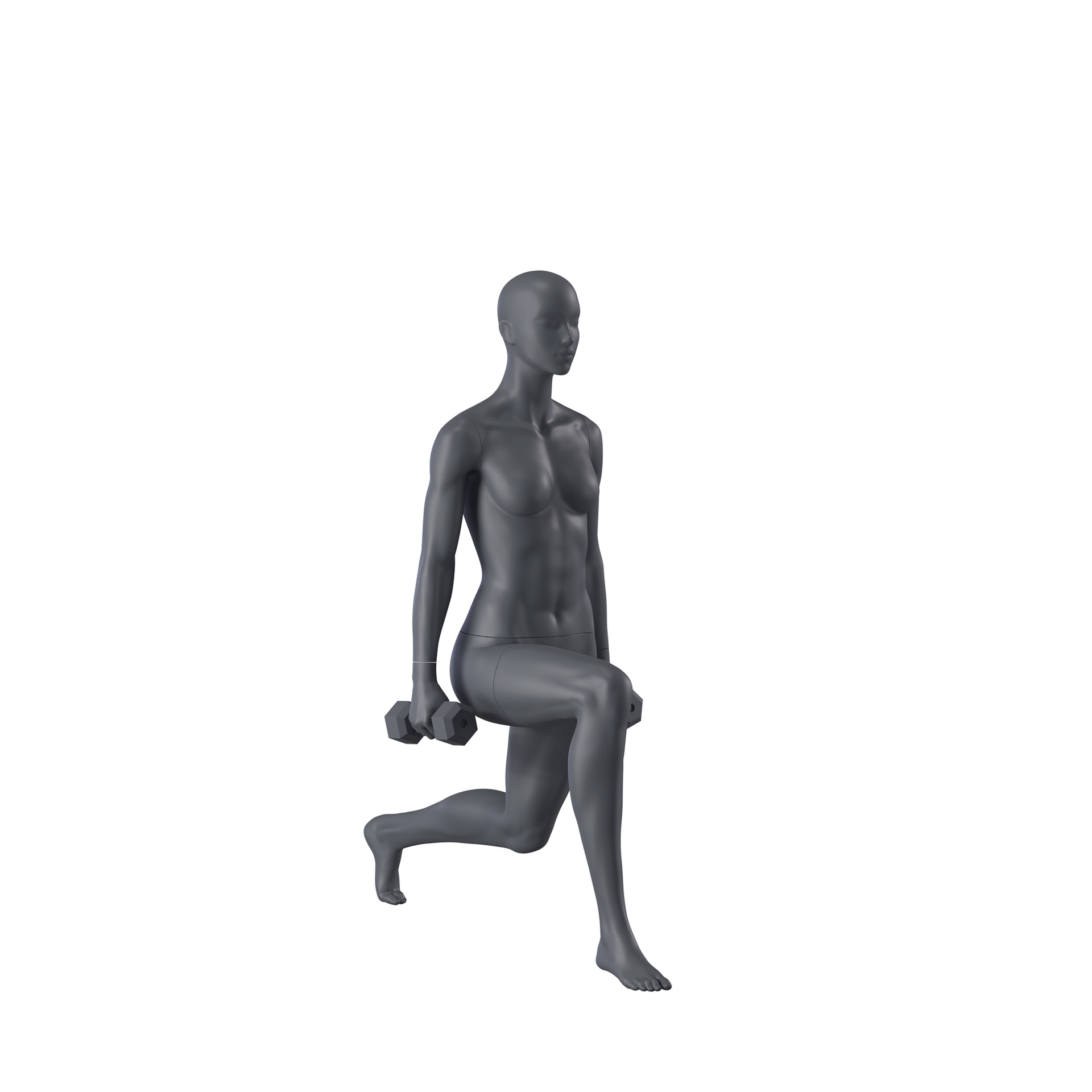 BINK - Maniquí de deporte gimnasio, mujer, gris grafito, cabeza estilizada, postura de pie 171
