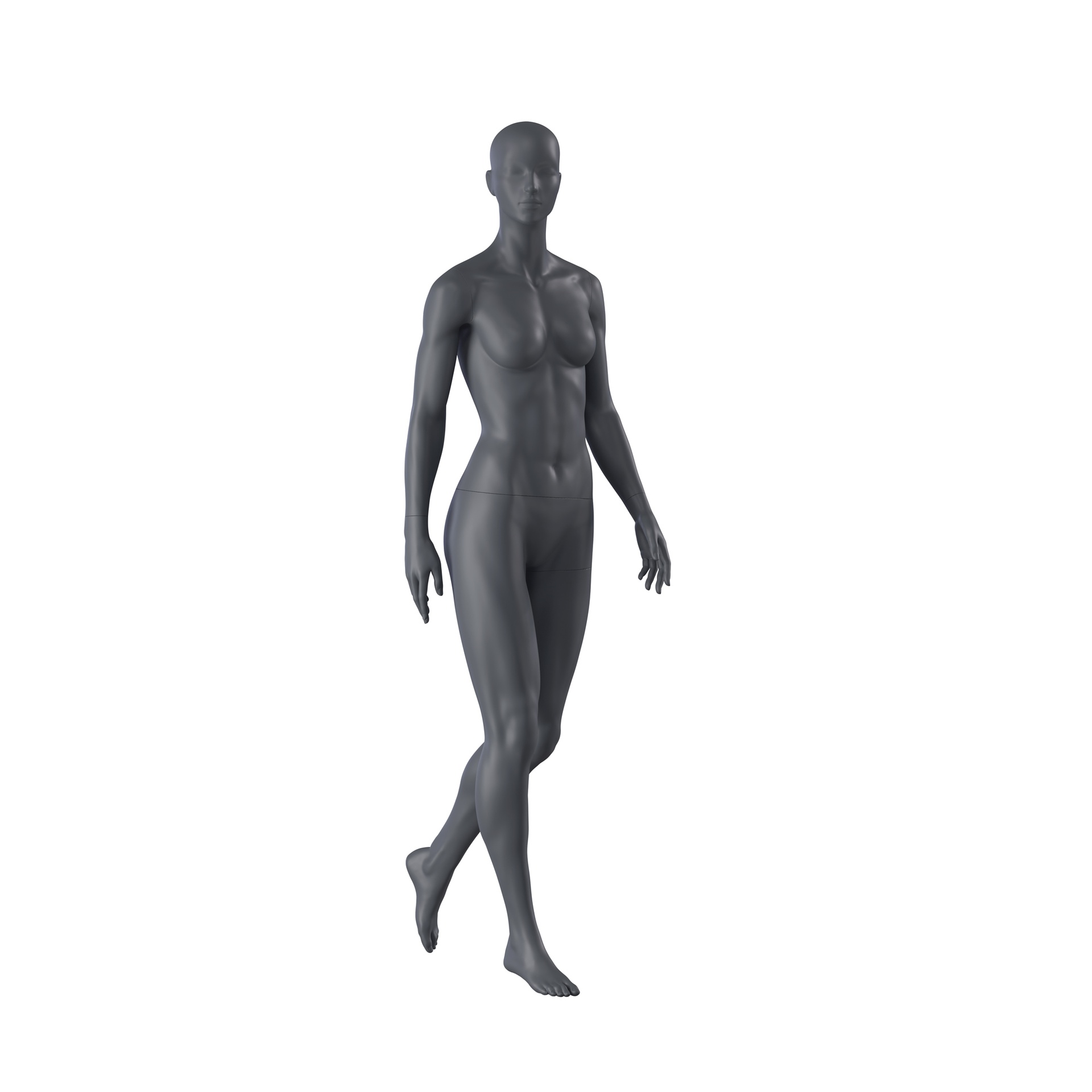 Sport mannequin, female, graphite grey, stylised head, standing pose 162