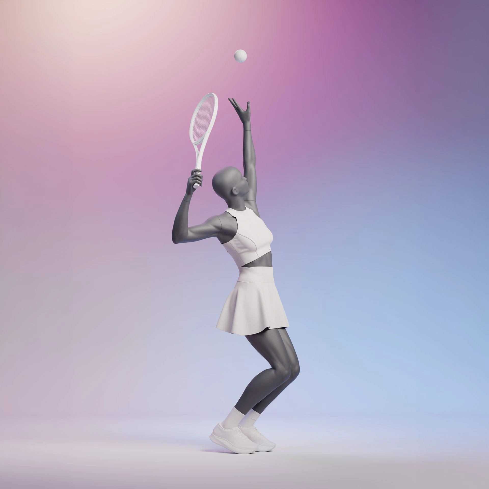 BINK - Mannequin sportif de tennis et de padel, femme, gris graphite, tête abstraite, pose debout 50