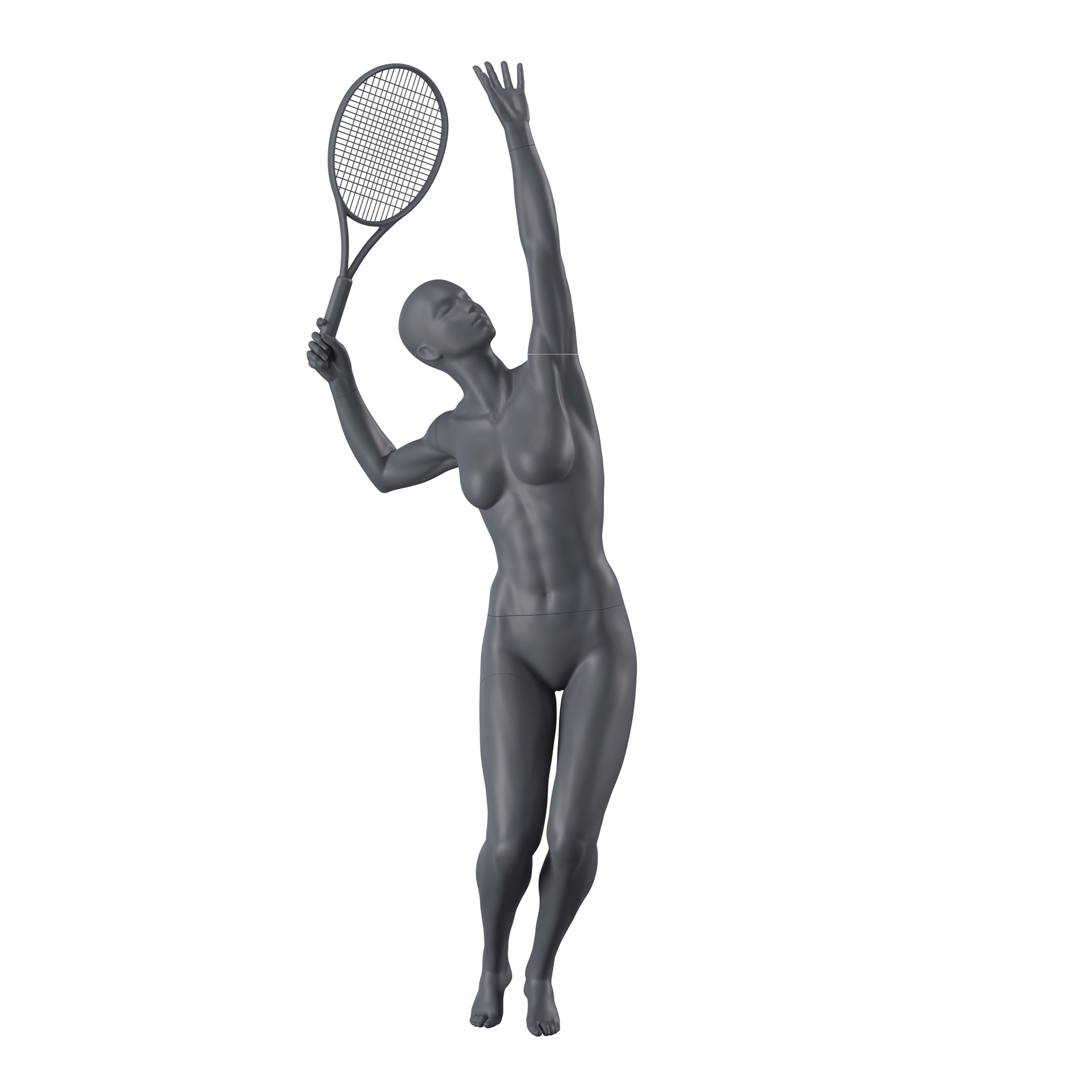 BINK - Mannequin sportif de tennis et de padel, femme, gris graphite, tête abstraite, pose debout 50