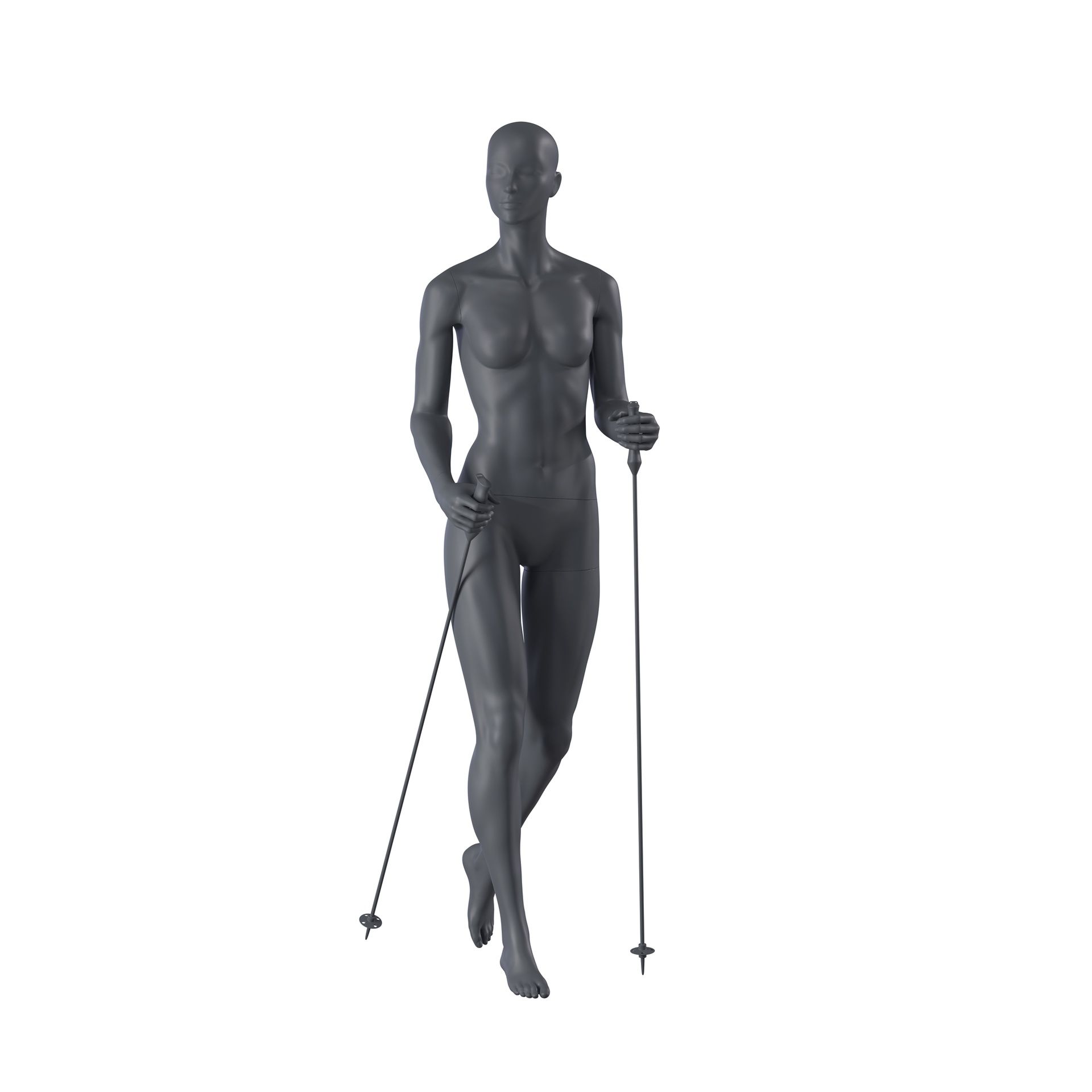 Nordic-Walking Schaufensterpuppe Dame, graphitgrau, stillierten Kopf, stehende Pose 161
