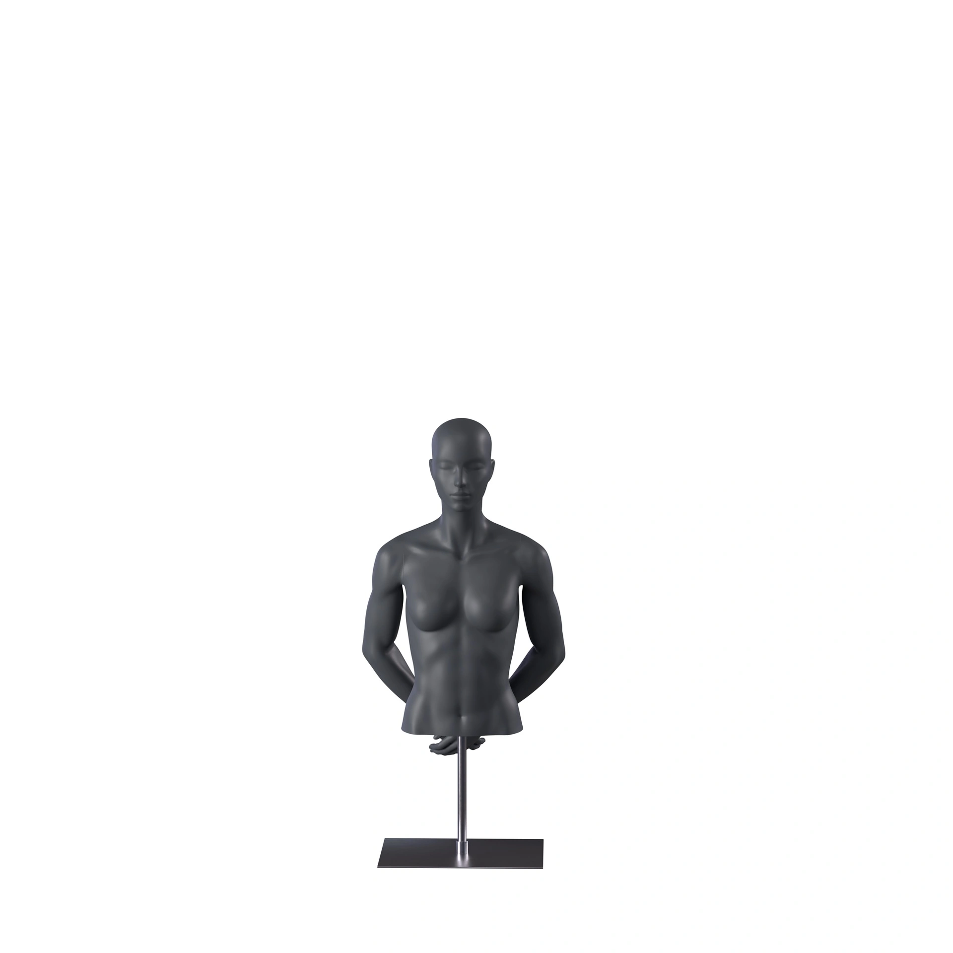 Sport bust without legs, female, graphite grey, metal base, stylisedt head, pose 252
