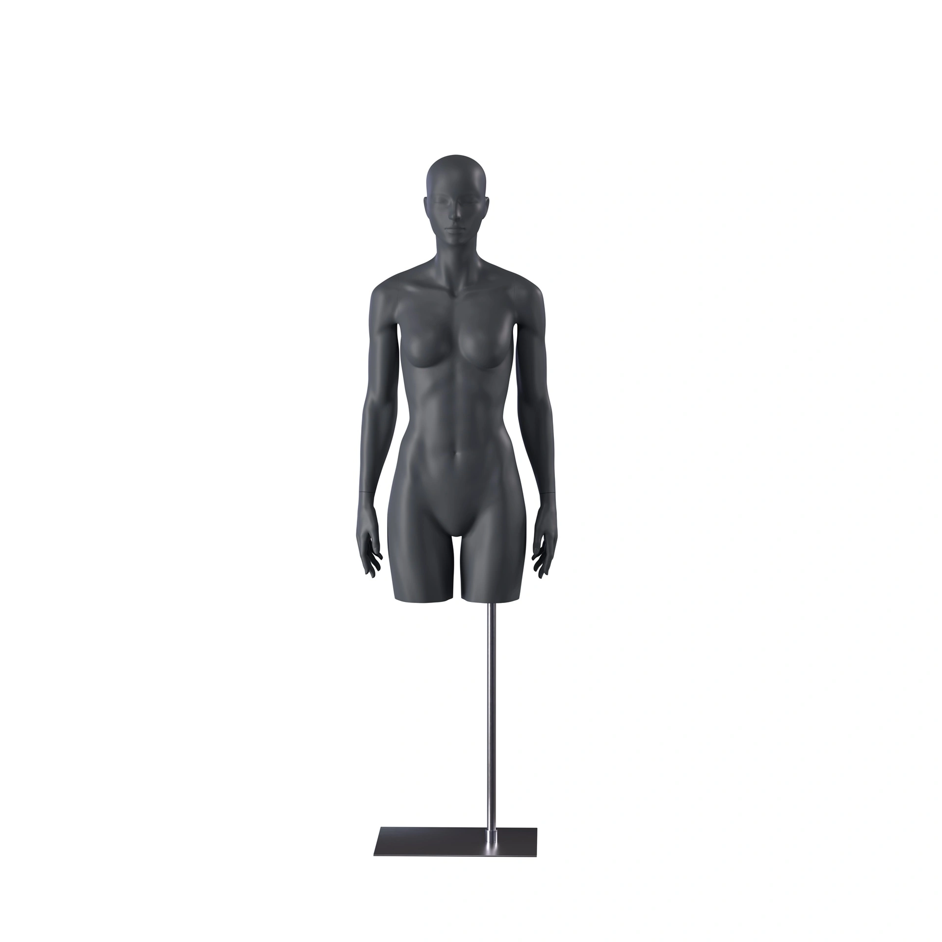 Sport torso with legs, female, graphite grey, metal base, stylisedt head, pose 201