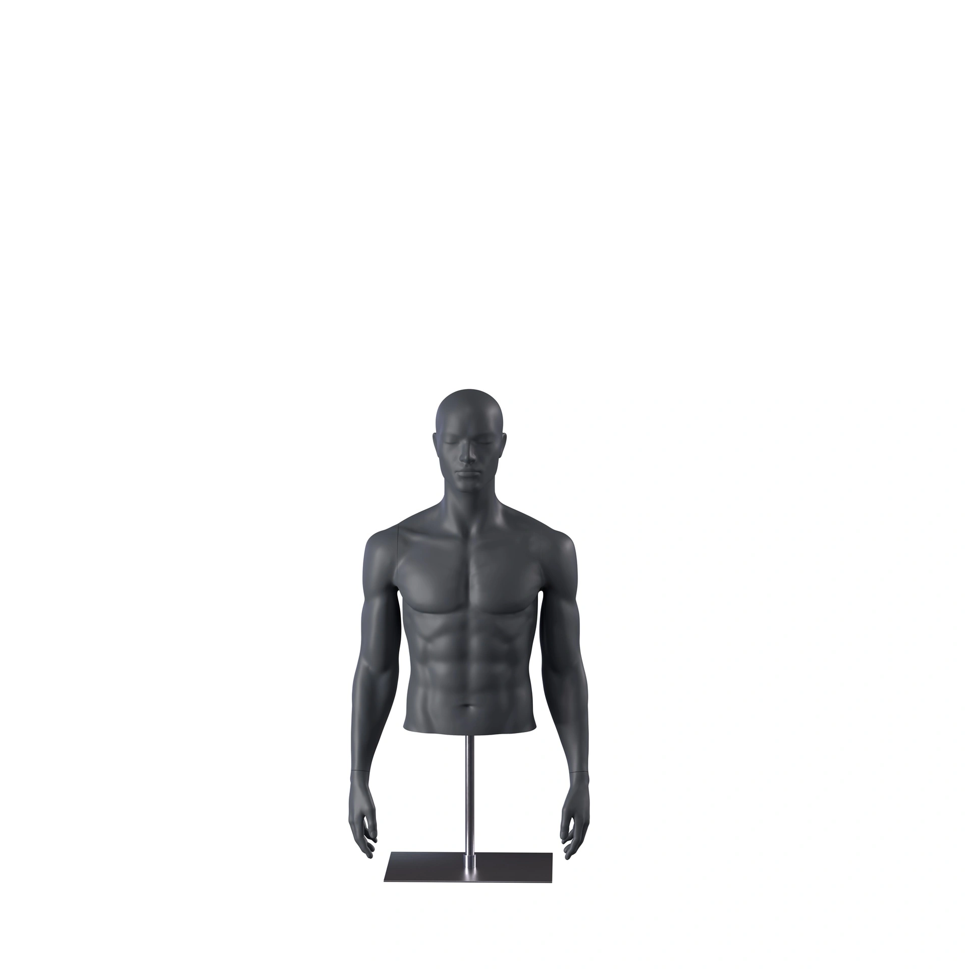 Sportbust without legs, male, graphite grey, metal base, stylisedt head, pose 551