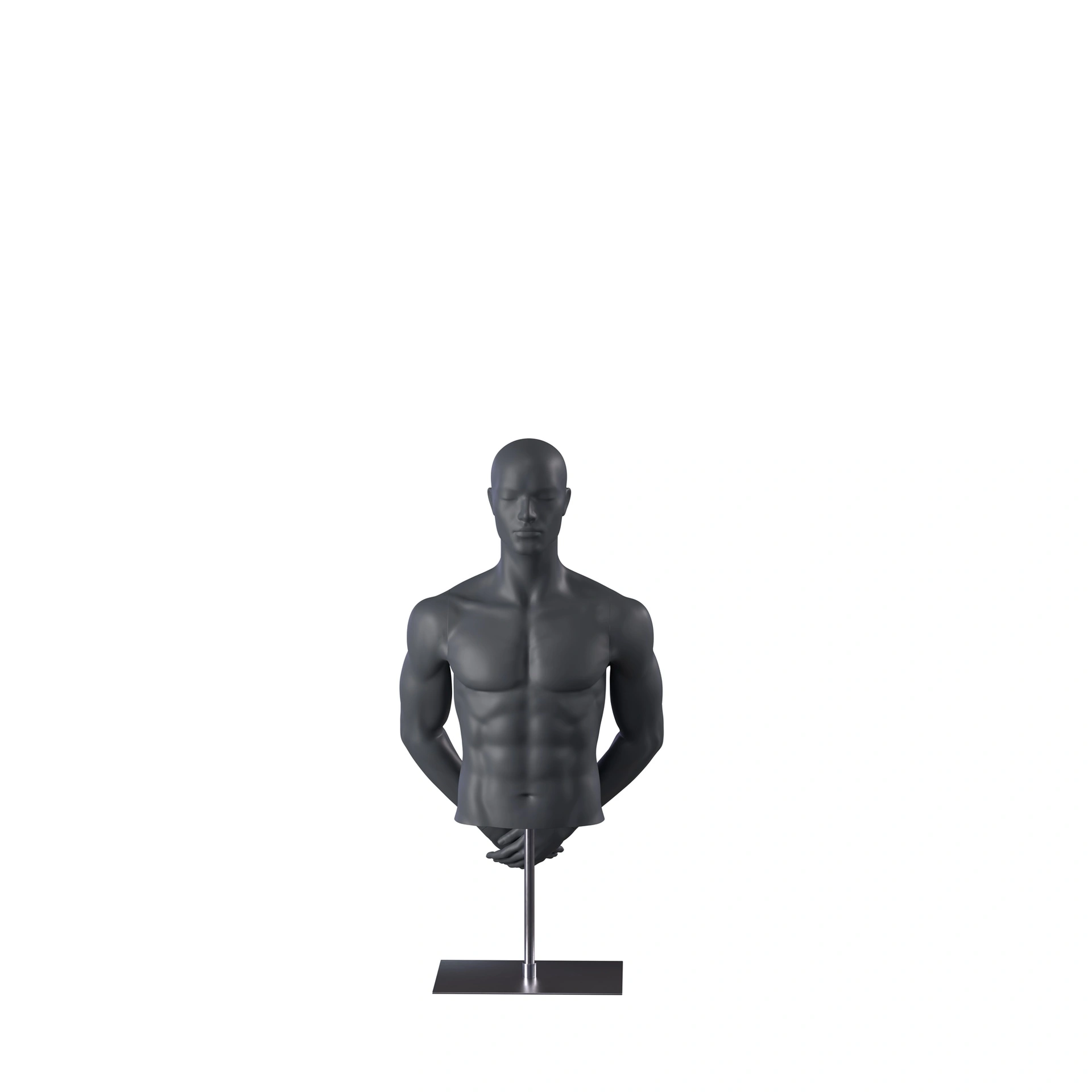 Sportbust without legs, male, graphite grey, metal base, stylisedt head, pose 552