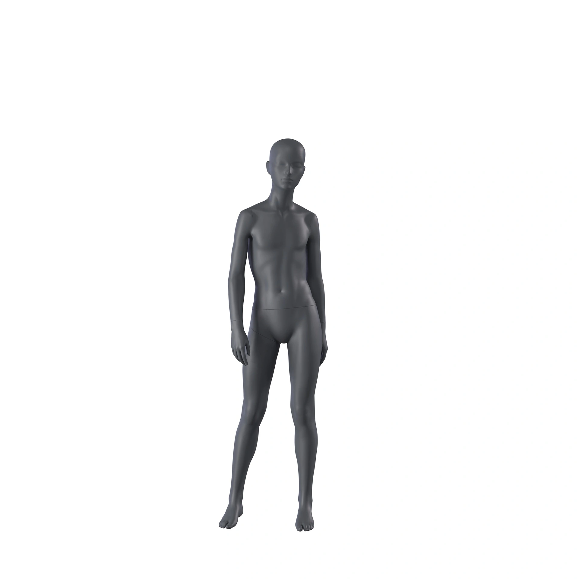 Maniquí de deporte niño, gris grafito, 12 años, cabeza estilizada, postura de pie 607