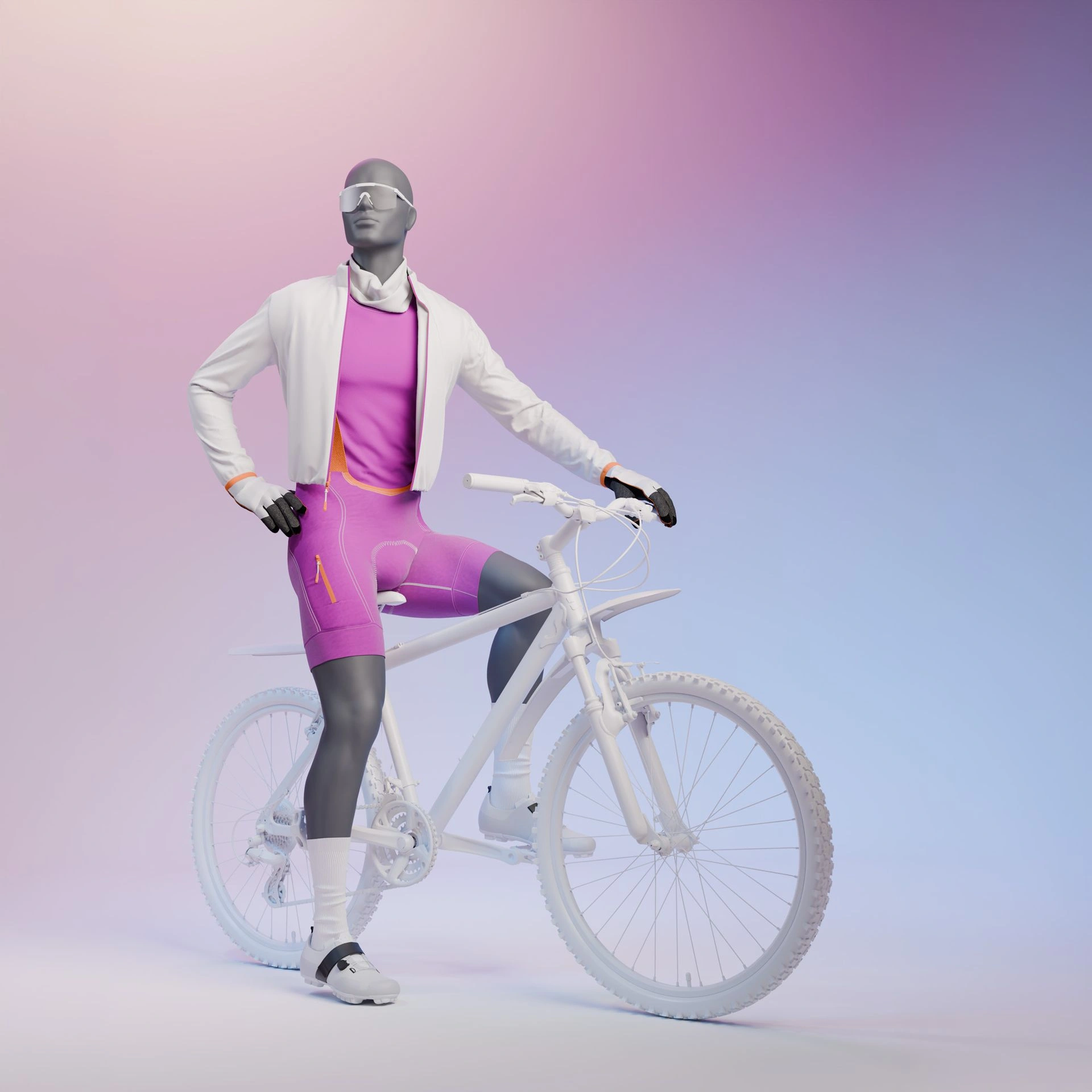 Cycling sport mannequin, male, graphite grey, stylised head, seated pose 331