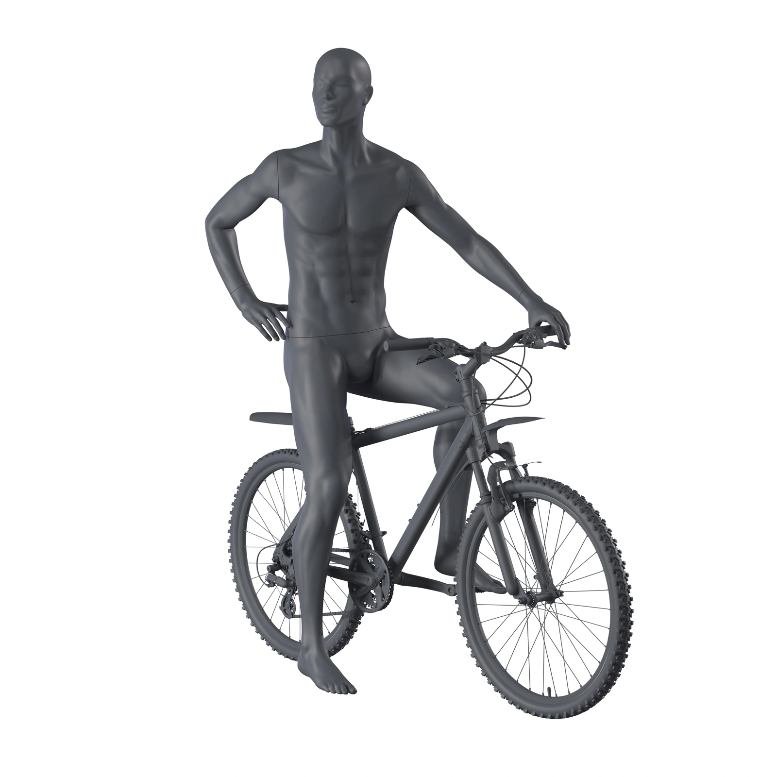BINK - Mannequin sportif cycliste, homme, gris graphite, tête stylisée, pose assise 331