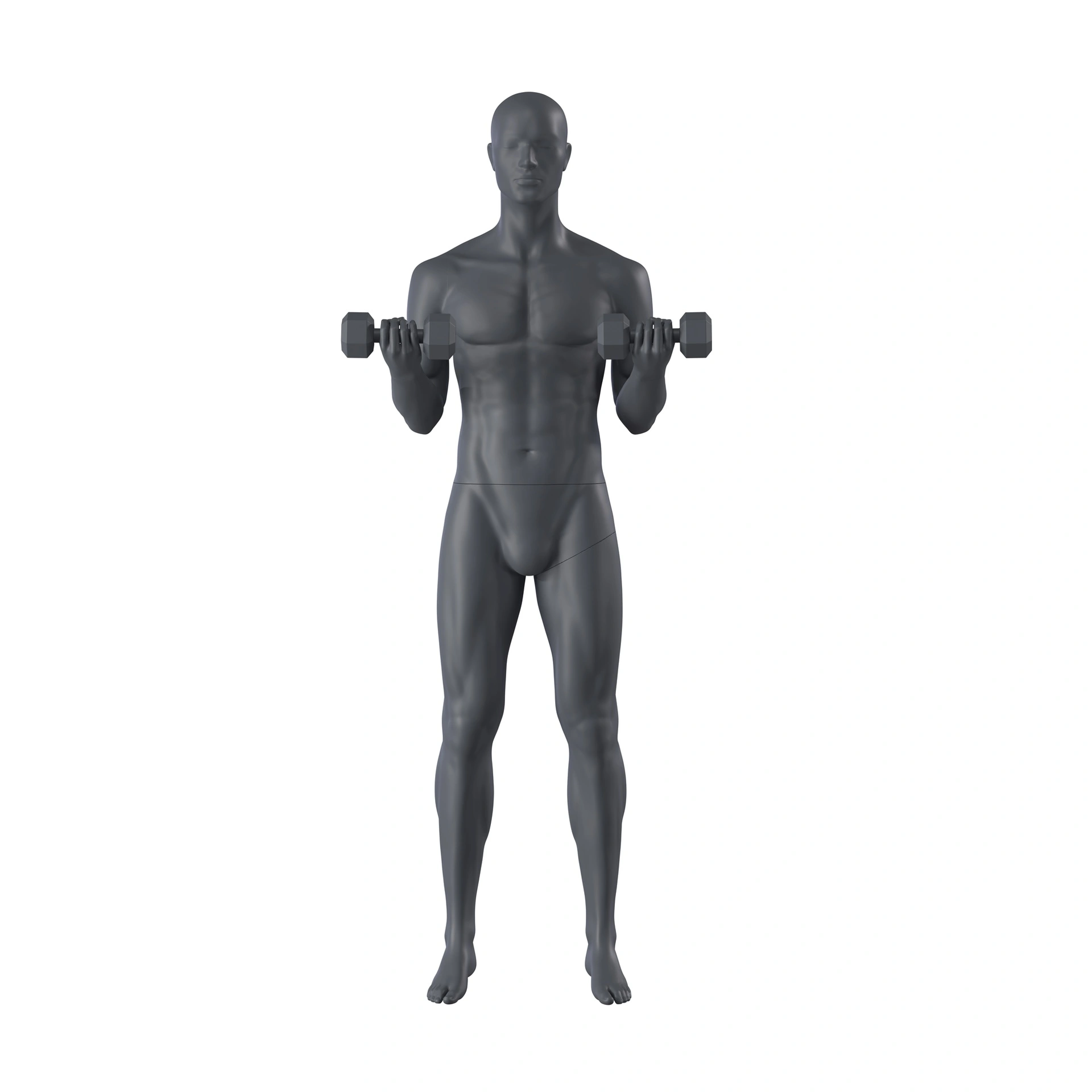 Mannequin sportif de fitness, homme, gris graphite, tête abstraite, pose debout 319 