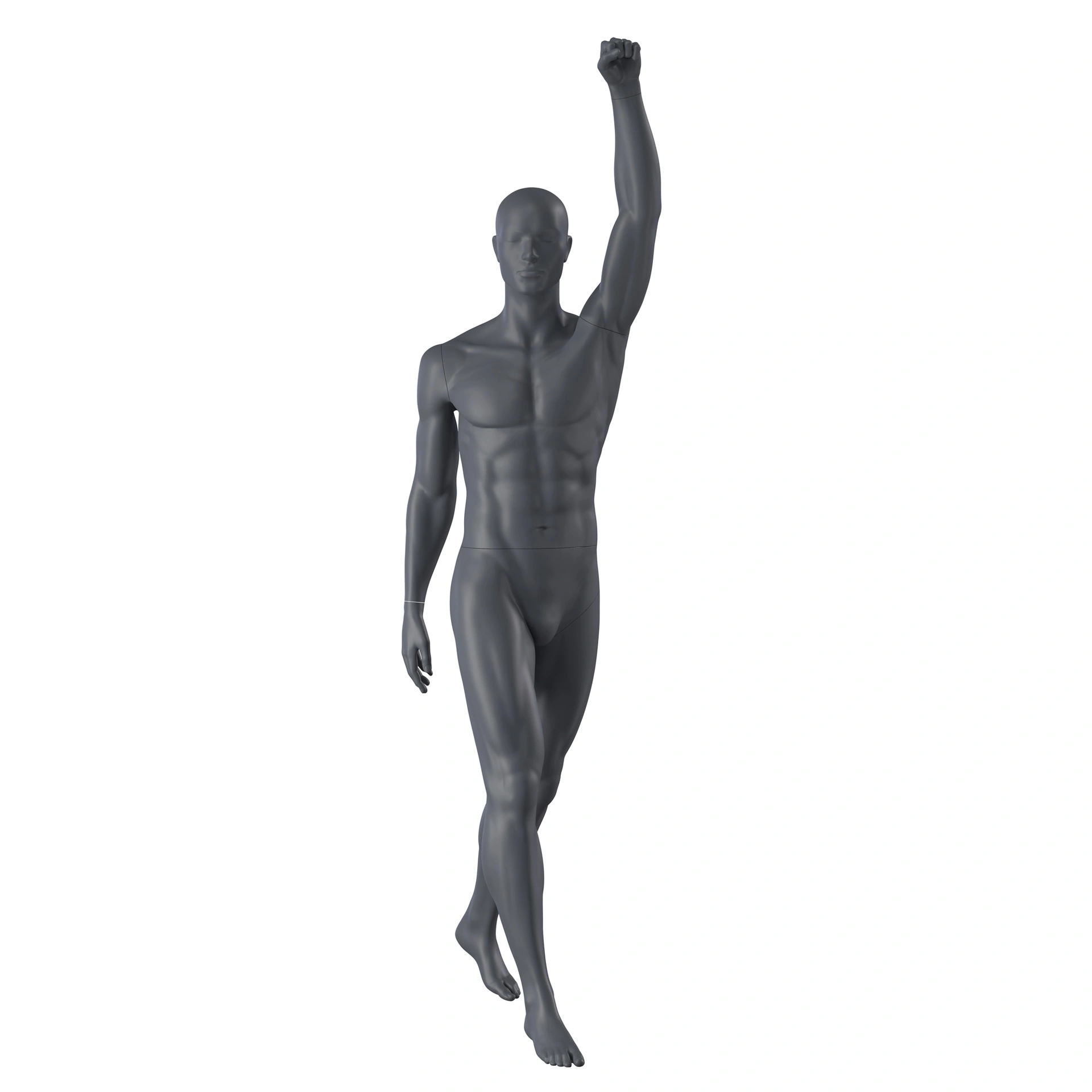Juichende sport heren mannequin, grafiet grijs, gestilleerd hoofd, staande pose 306